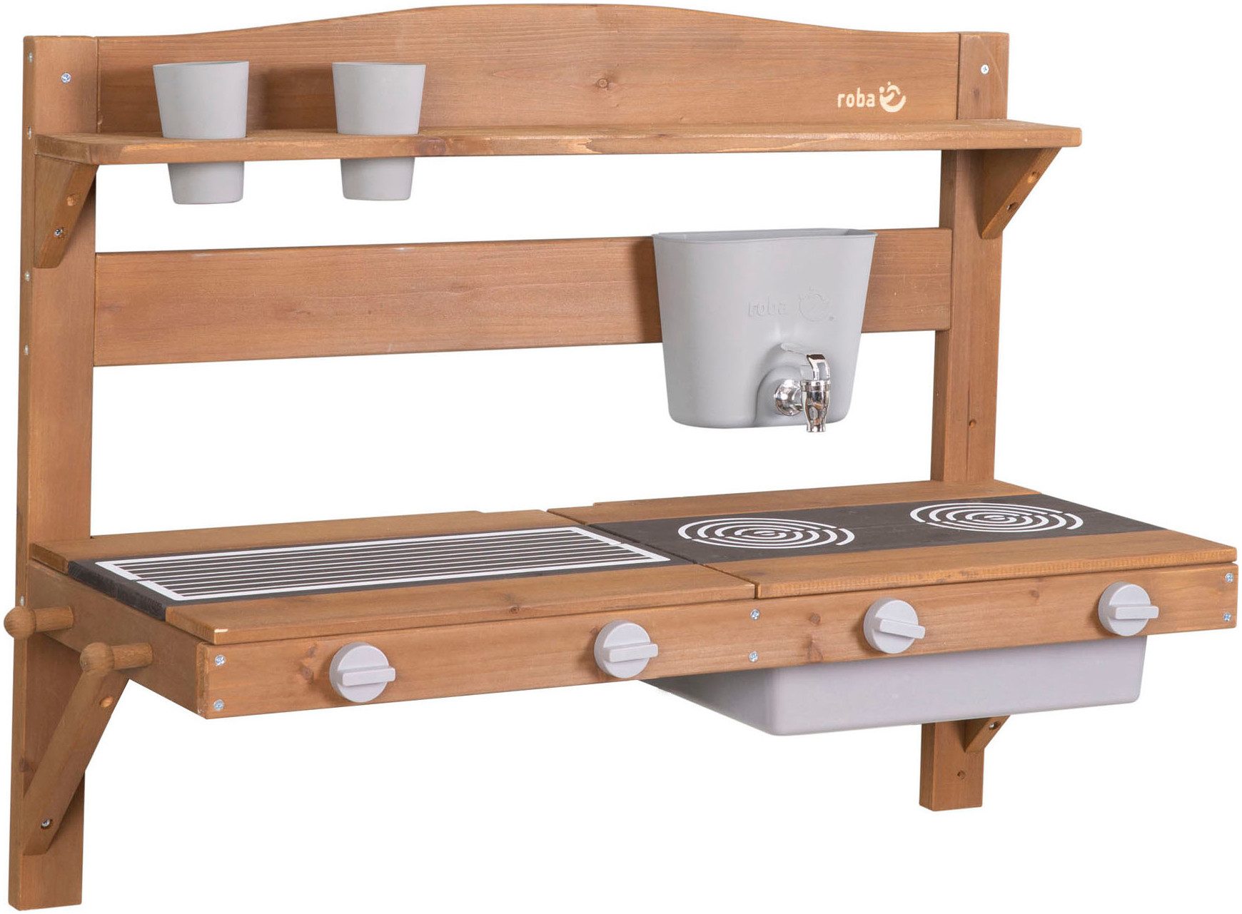 roba® Outdoor-Spielküche Matschküche zum Aufhängen, teakholzfarben lasiert, aus Holz