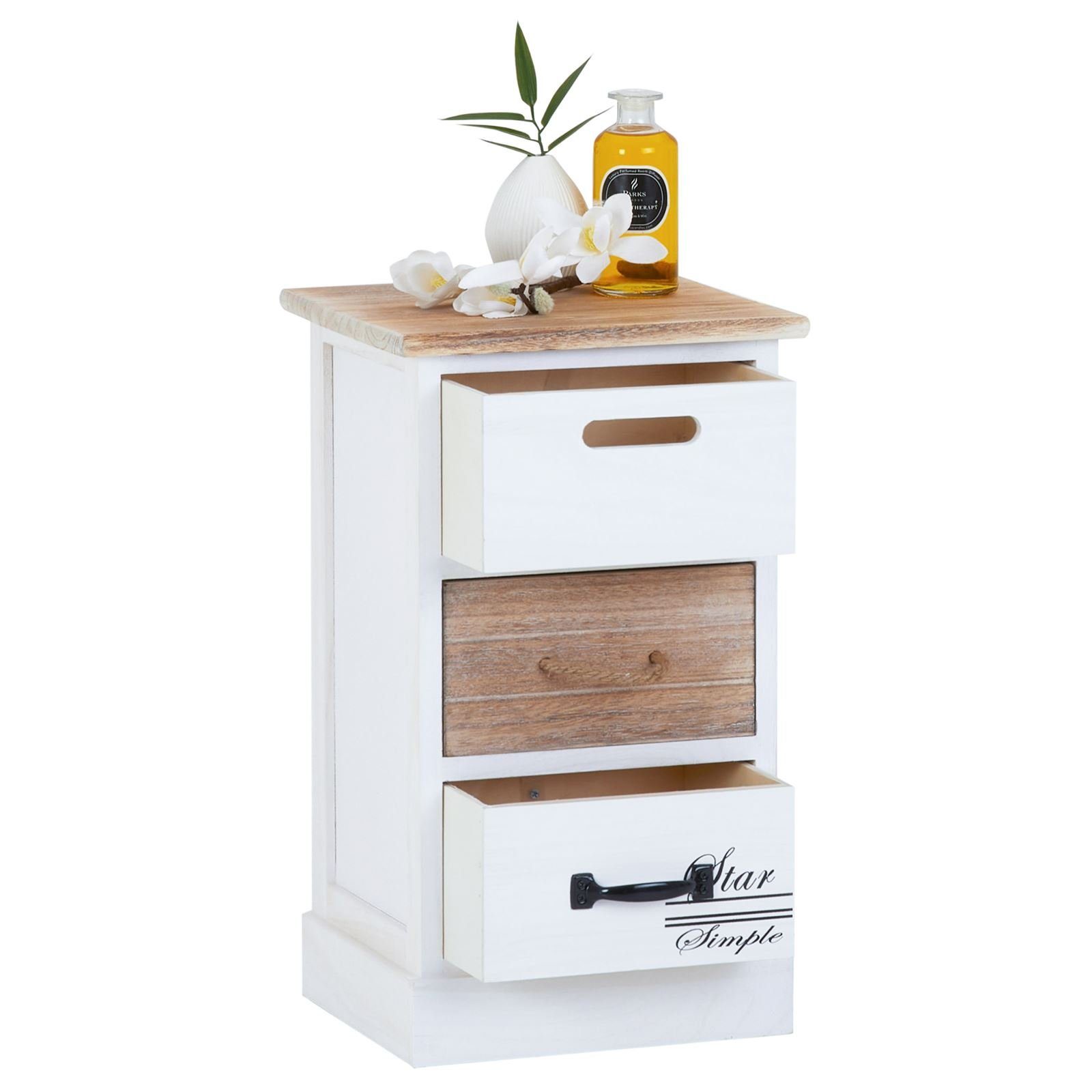 CARO-Möbel Kommode SALVA, Kleiner Schubladenschrank, Nachtkommode mit 3 Schubladen Vintage Stil
