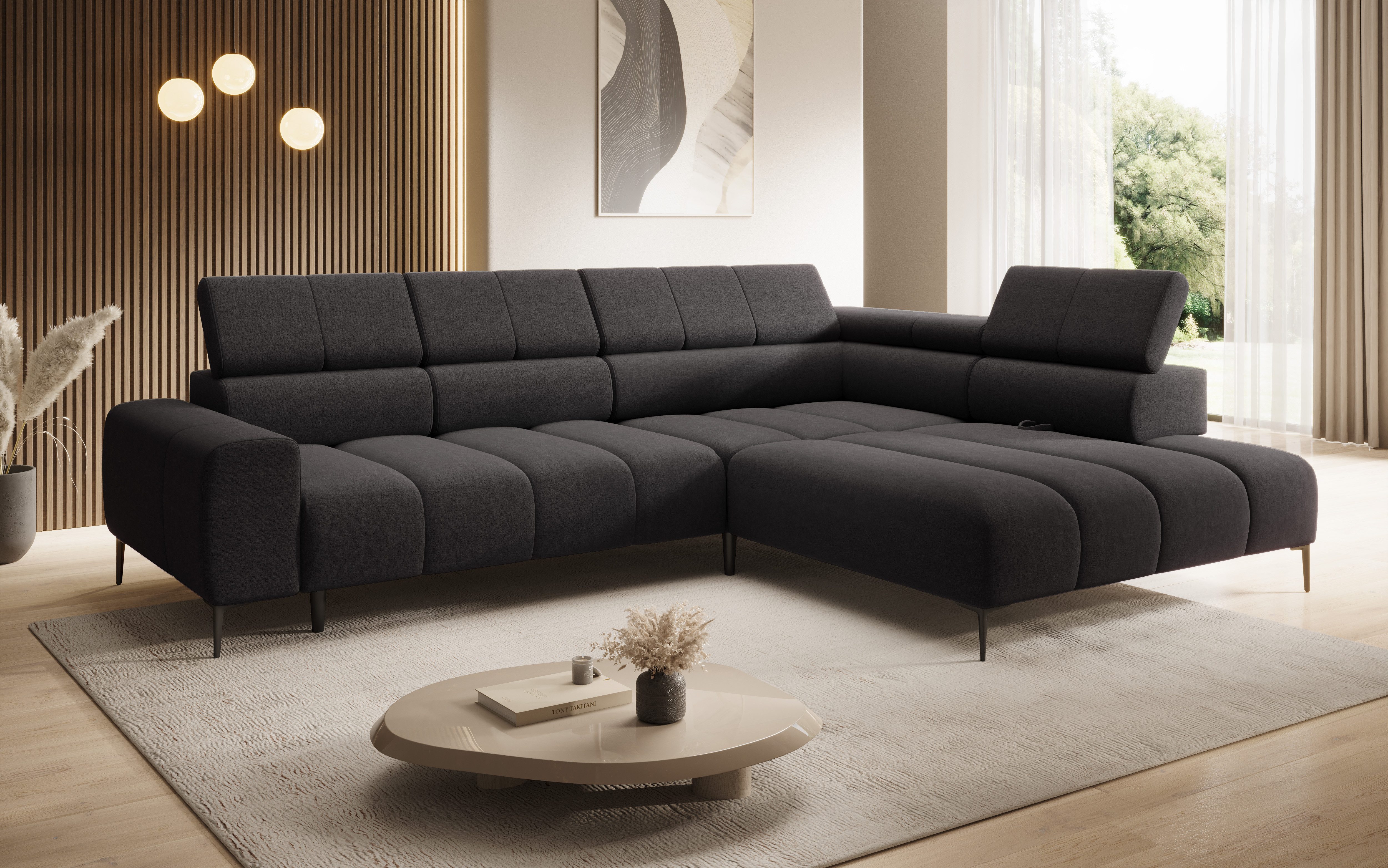 thematys Ecksofa MELLOW elektrisch 302 x 218 cm – mit elektrischem Sitzauszug