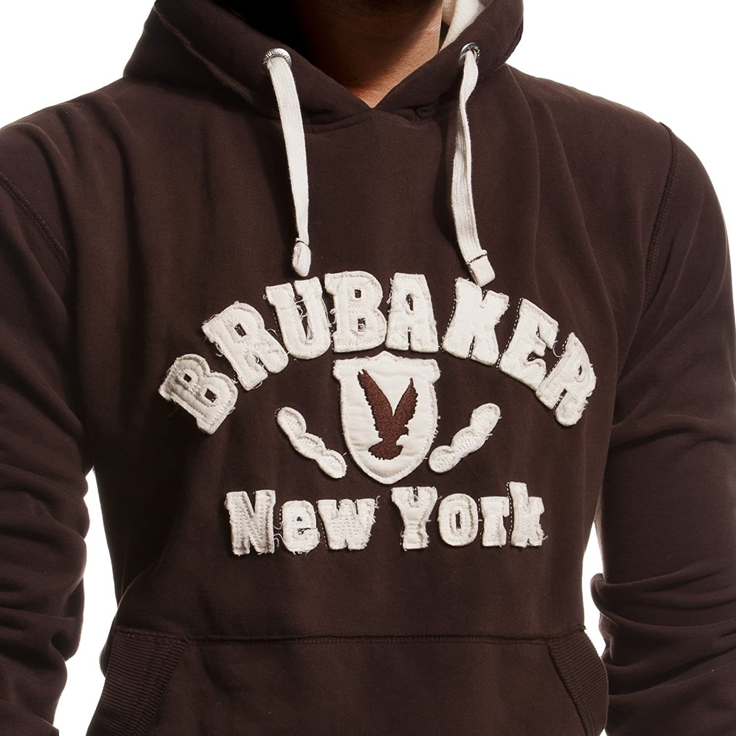 BRUBAKER Kapuzensweatshirt Herren Sweatshirt Logo und Kängurutasche Braun mit (1-tlg) Kapuze - New Eagle mit Adler York Sweater