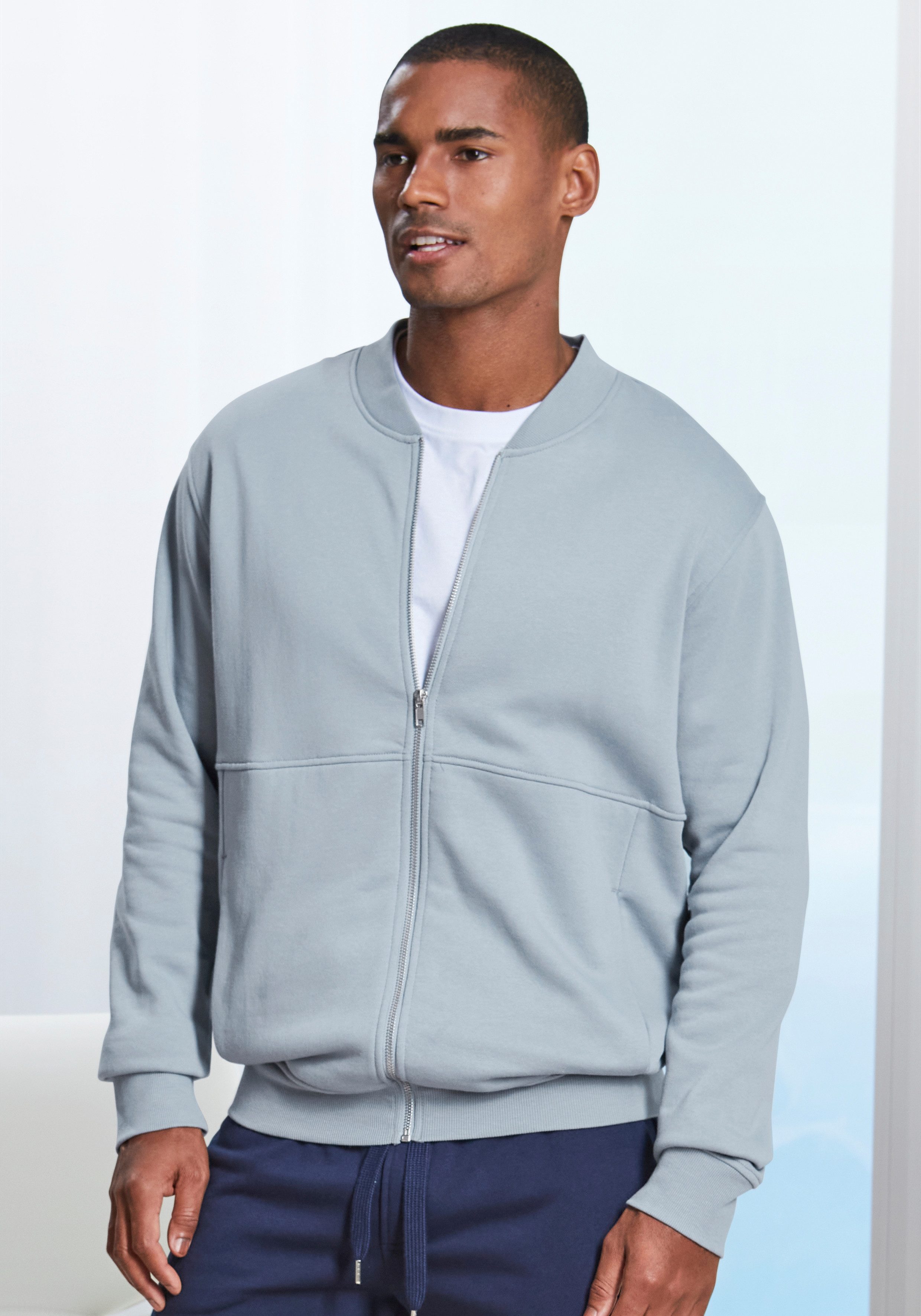 John Devin Sweatjacke mit modischer Teilungsnaht Langarm, Sweatjacke mit Reißverschluss und Rundhals, Baumwollmischung