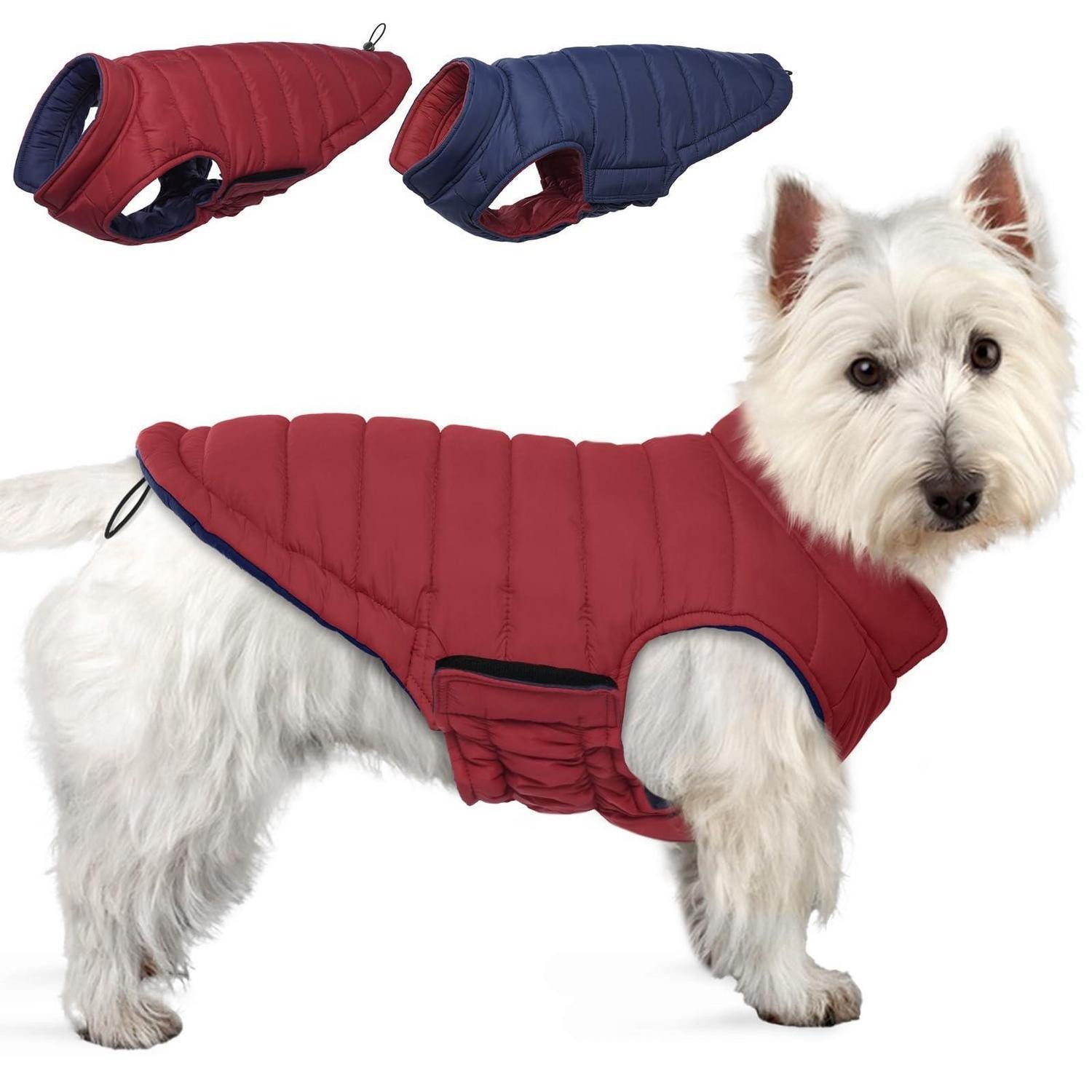 LuxusKollektion Hundejacke Hundemantel Wendbar Wasser/Winddicht Rot S
