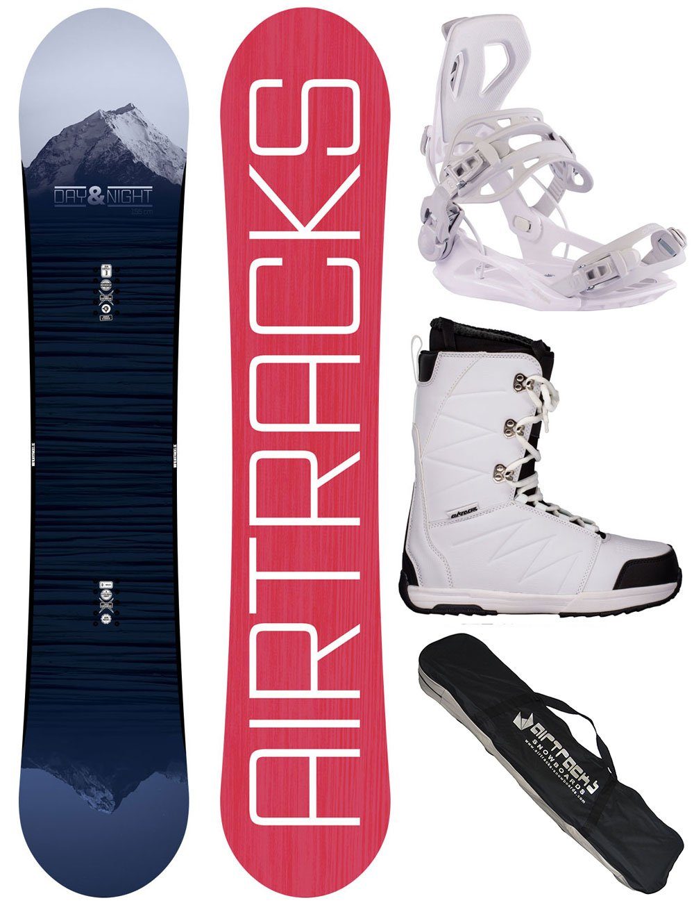 Airtracks Snowboard Damen Snowboard Set Day & Night Rocker »Mod. 22/23 (4-er Pack), Hybrid Rocker + Bindung Master + Boots + SB Bag / 138 144 148 154 cm
