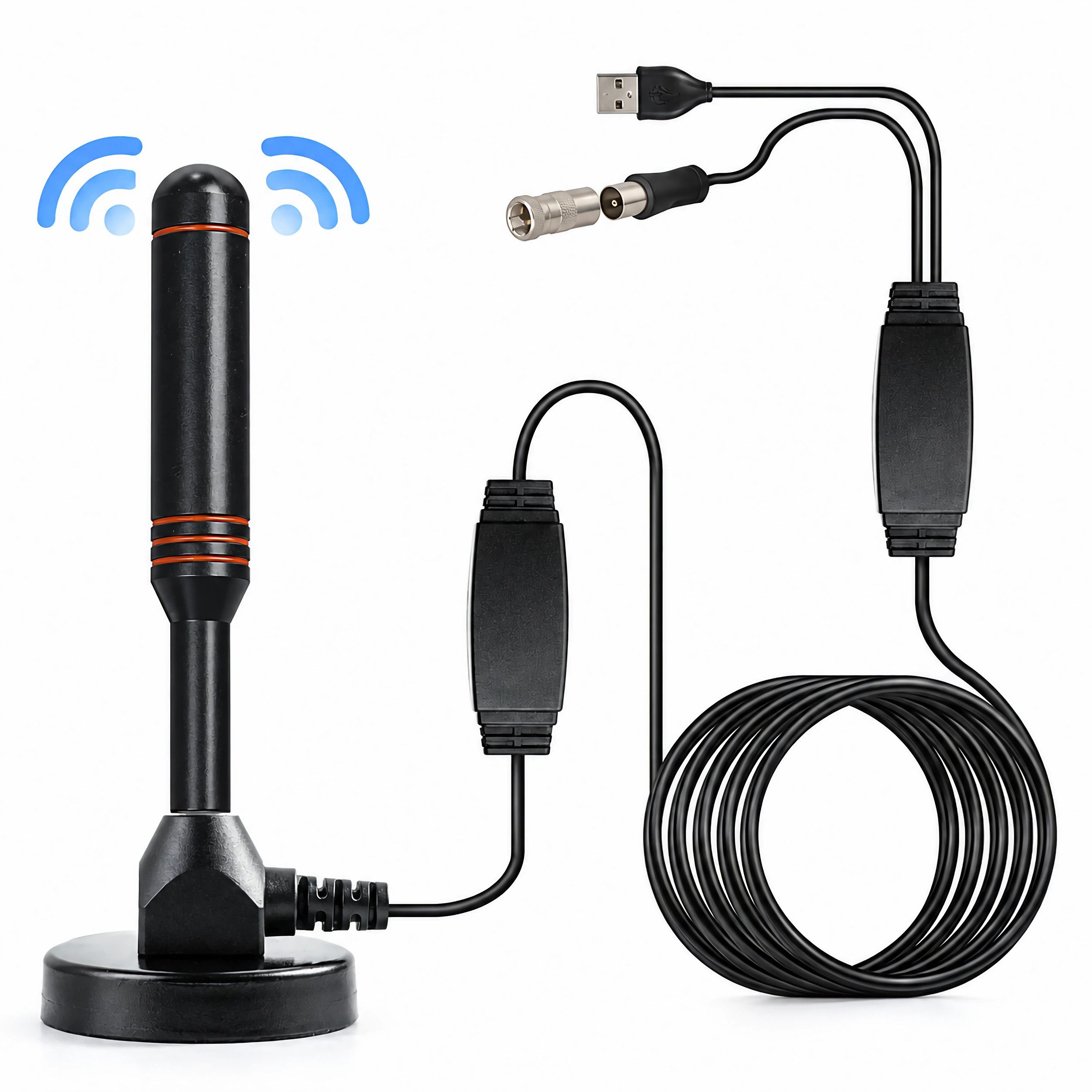 Bolwins L11C DVB-T2 Zimmerantenne mit Verstärker & 5m Kabel für TV Stabantenne (DVB-T2 HD DVB-T DAB DAB+, für für Innenbereich, Verstärkung: 30 dB), Hohe Signalverstärkung (30 dBi) Kompakte Bauform