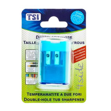 TSI Schreibwaren Anspitzer Doppelspitzerdose mit Verschluß viereckig, blau