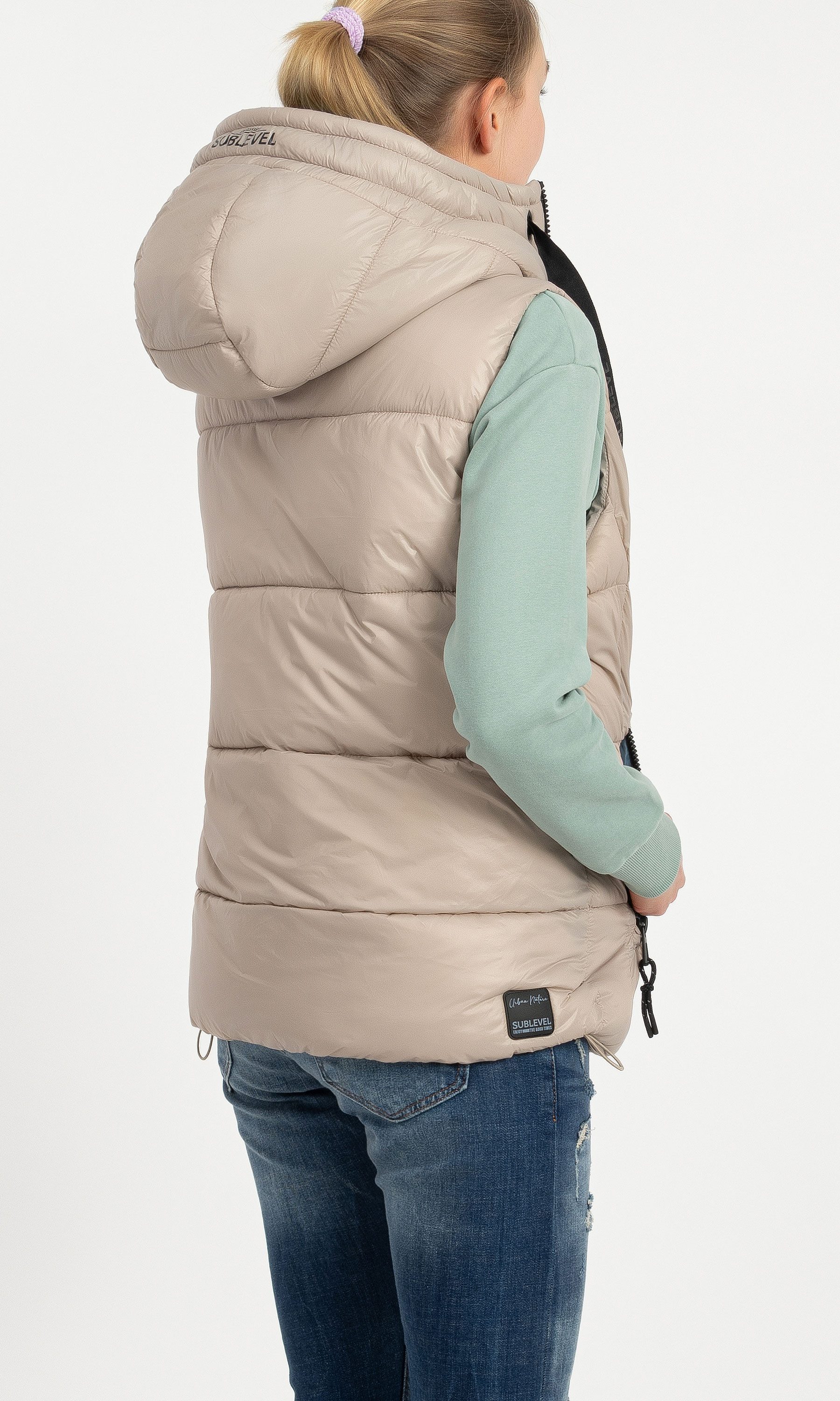 SUBLEVEL Steppweste Damen mit Kapuze Waistcoat kurze Winter Weste Bodywarmer Waistcoat