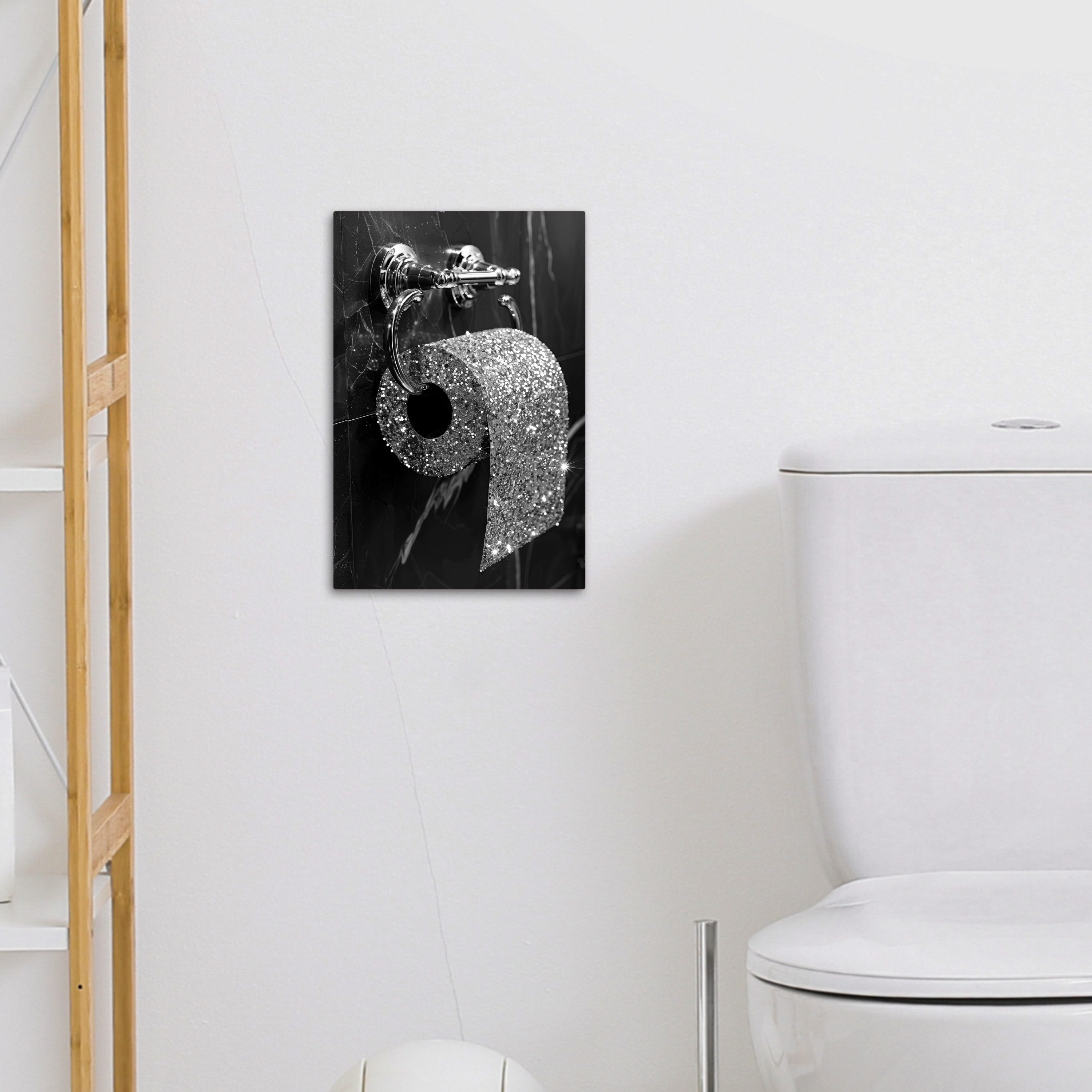 OneMillionCanvasses® Leinwandbild Toilette - Toilettenpapier - Schwarz und weiß - Glitzer, Fotodruck (1 St), Badezimmer Deko, Bilder WC, Toilette Wanddeko 20x30 – Bild 4 von 5