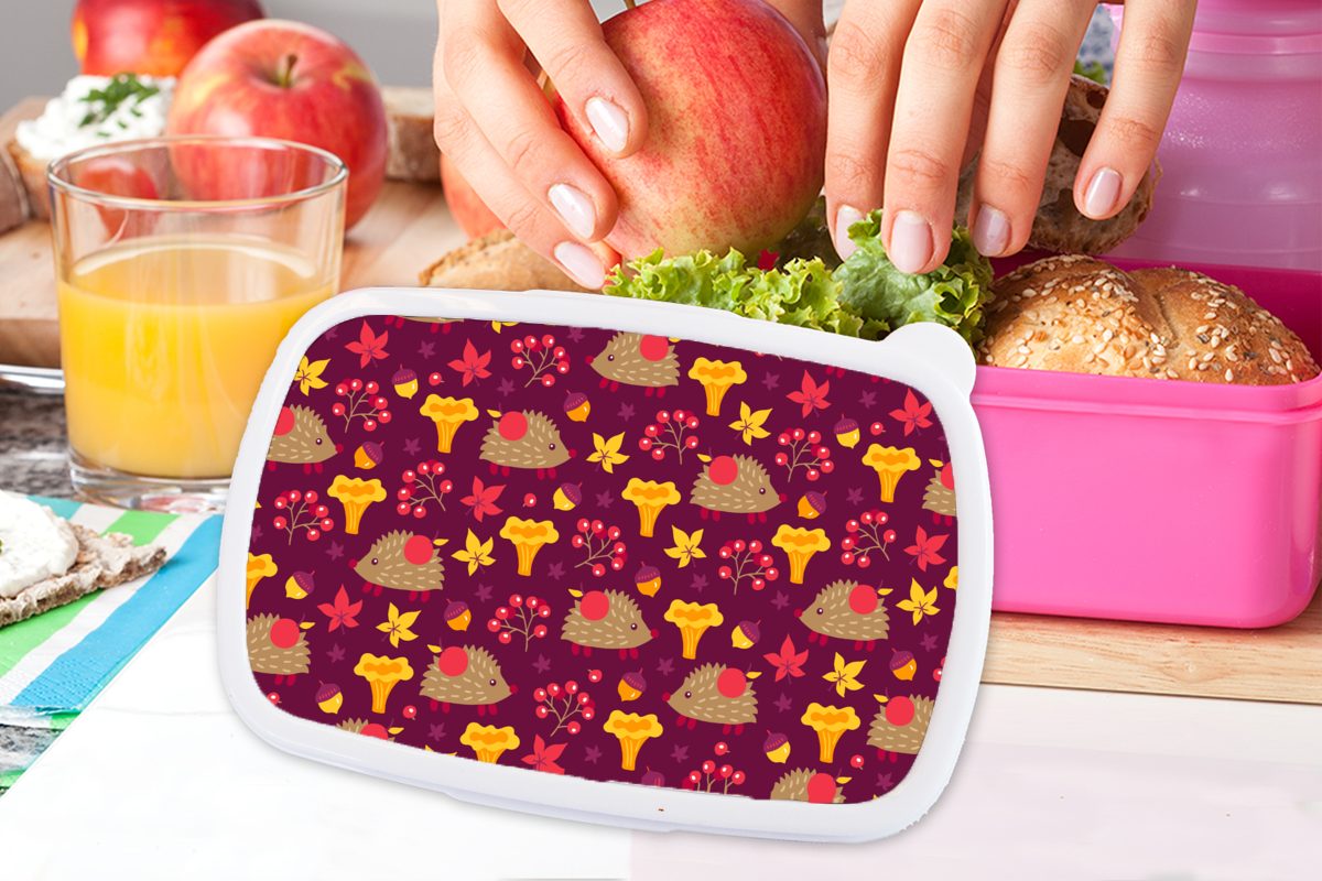 Brotbox (2-tlg), Kunststoff Kunststoff, Muster, Igel rosa Erwachsene, - Lunchbox Pilz MuchoWow Mädchen, Brotdose Kinder, für Snackbox, -