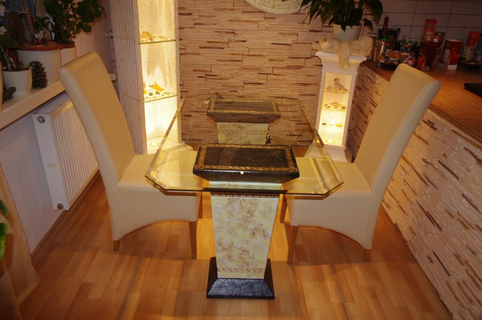 Küchentisch Säulen-Esstisch 140cm Marmortisch Medusa Antikes Tafeltisch Esstisch Glastisch Wohndesign