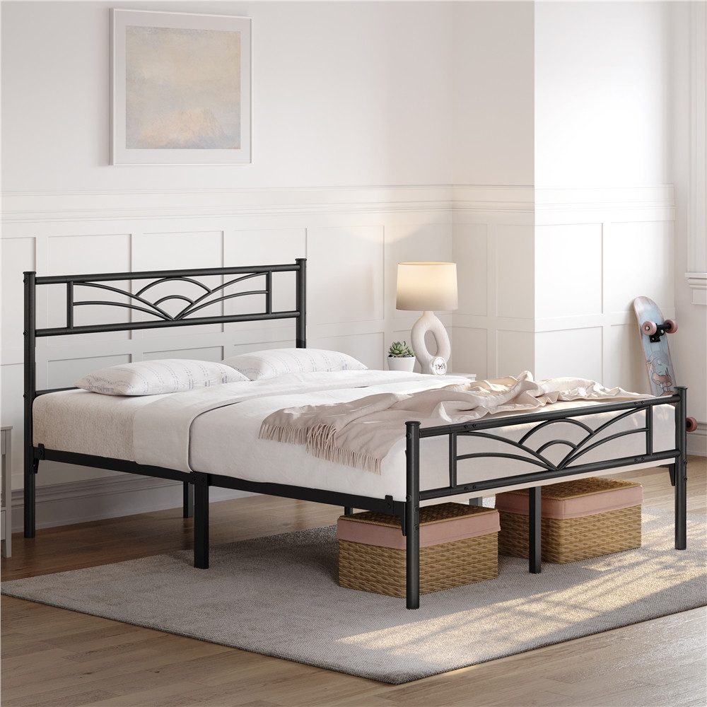 Yaheetech Bettgestell Metallbett, Bettrahmen mit Kopfteil, Doppel/Einzelbett 90x190/90x200/140x200cm