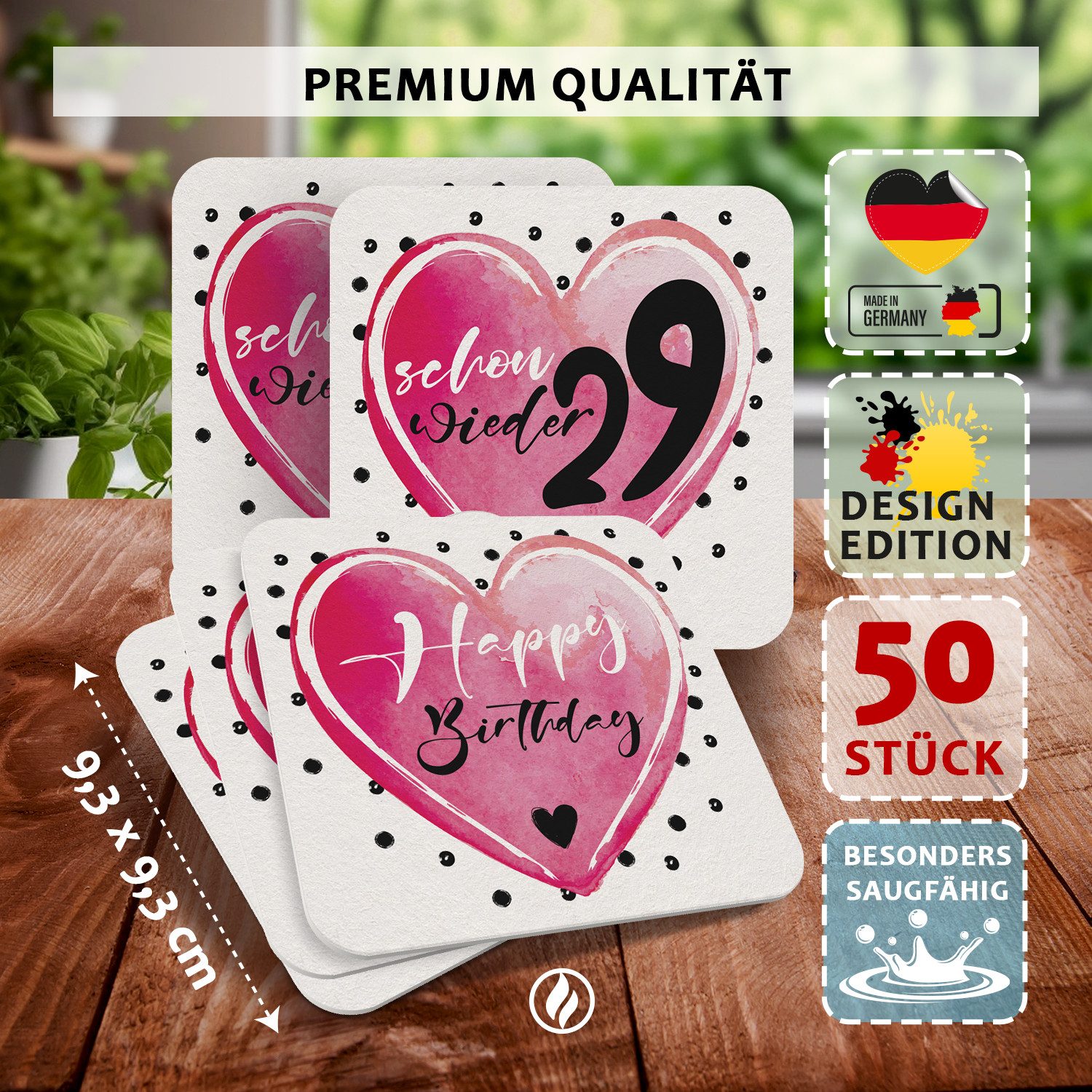 Funke & Brand Bierdeckel 50x Endlich wieder 29 Geburtstag Bierdeckel Weiß/Pink