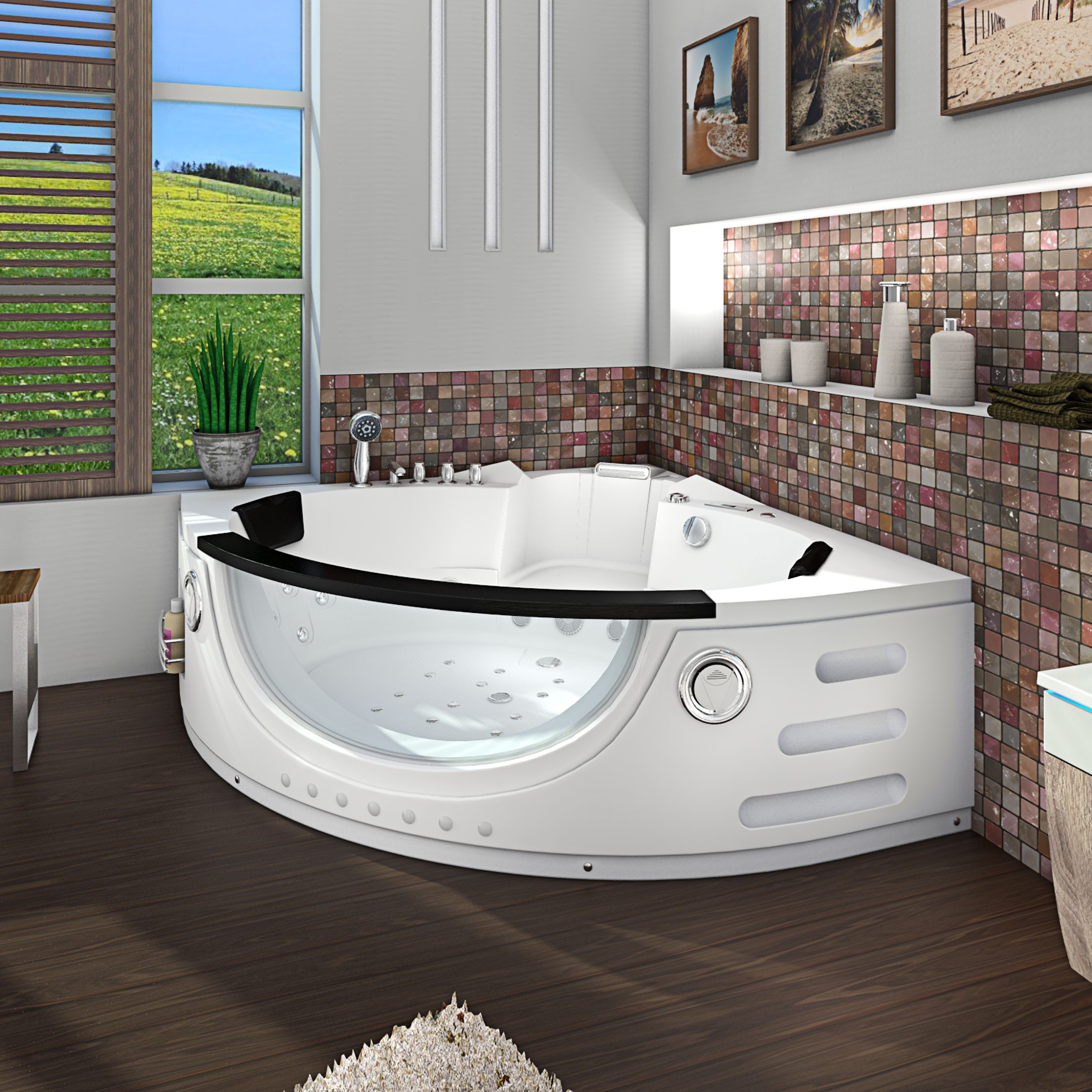 AcquaVapore Whirlpool-Badewanne Whirlpool Pool Badewanne Wanne W06H 152x152cm, (1-tlg), mit Ablaufgarnitur