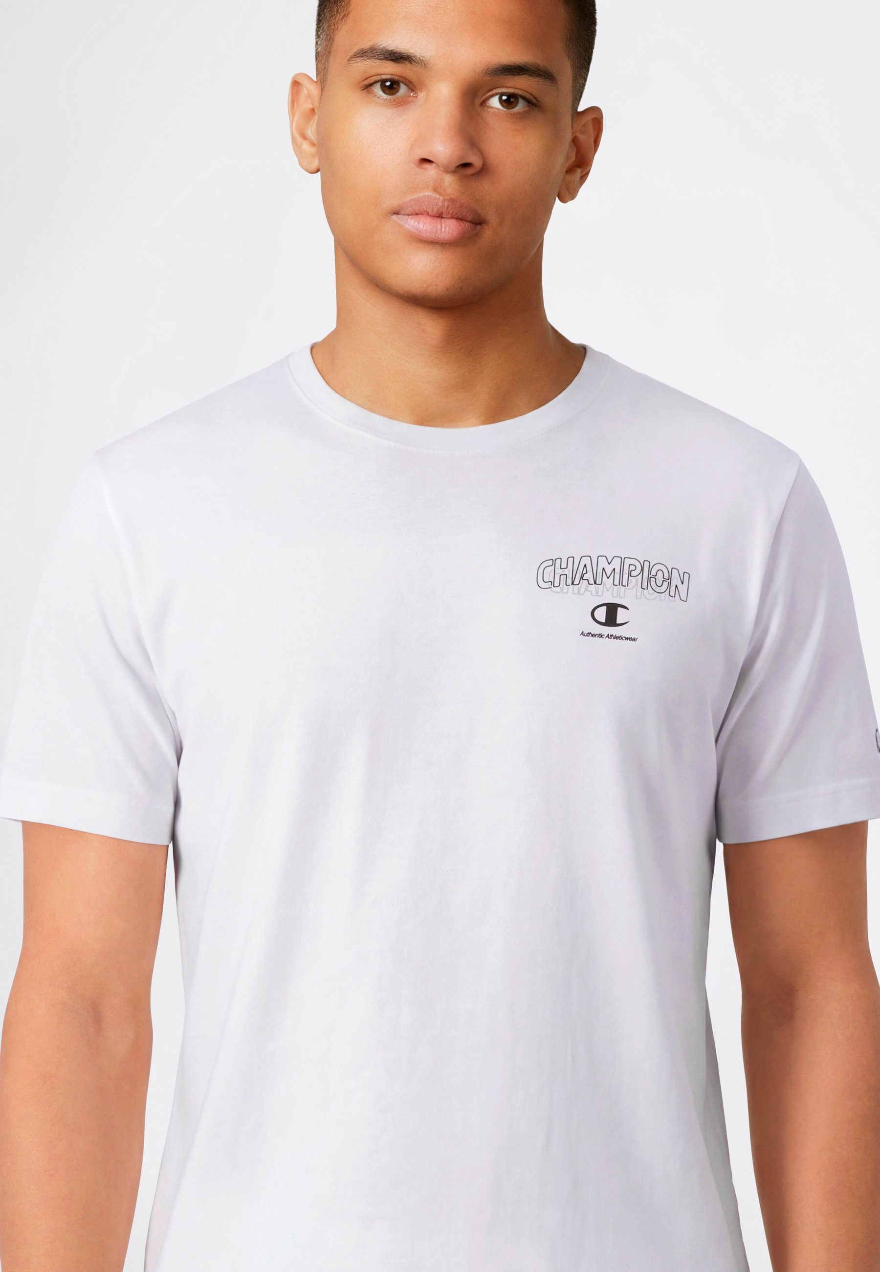 Champion T-Shirt Graphic Tee Kurzarm, mit Rundhalsausschnitt, aus Baumwolle, gerader Abschluss