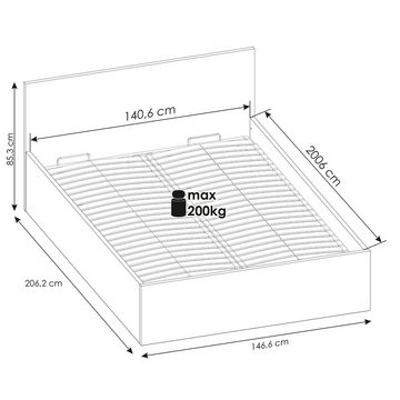 Lomadox Funktionsbett FORTALEZA-129, in Eiche Nb. mit Hebegestell, 140x200 cm