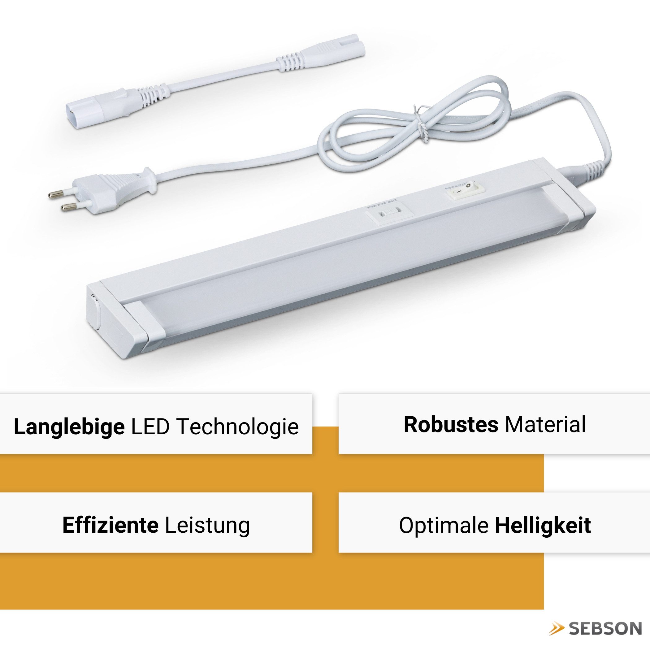 SEBSON Aufbauleuchte LED Unterbauleuchte 55cm - dimmbar, 3 Lichtfarben, schwenkbar, Stecker, Programmierbar: Warmweiß, Neutralweiß, Kaltweiß, Programmierbar: warmweiß 2700K/ neutralweiß 4000K/ kaltweiß 6500K
