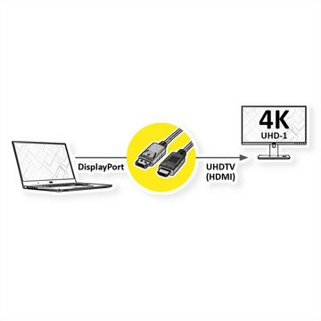 ROLINE DisplayPort Kabel DP - UHDTV, ST/ST Audio- & Video-Kabel, DisplayPort Männlich (Stecker), UHDTV Männlich (Stecker) (100.0 cm)