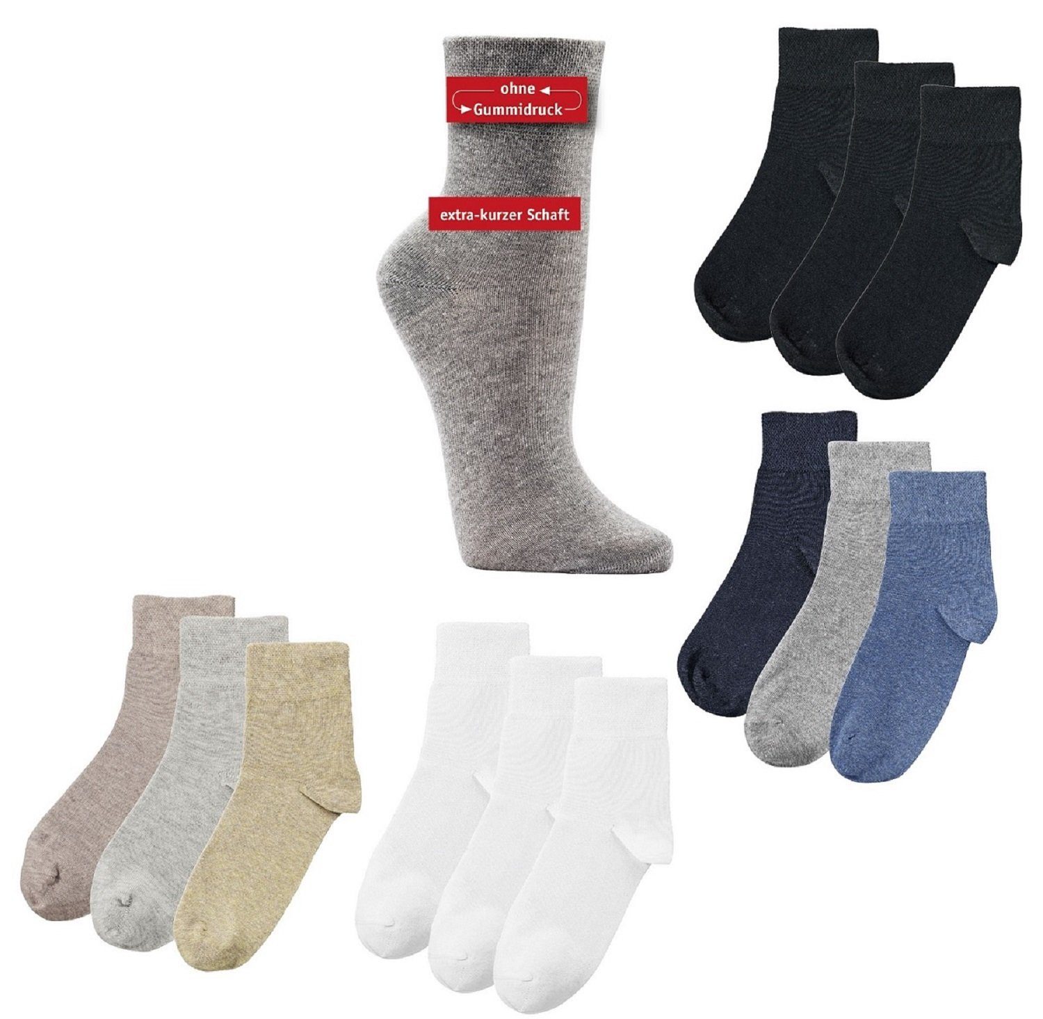 Wellness Baumwolle 4 schwarz Socks Kurzschaft Diabetikersocken Fun Paar) 3 (3-Paar,