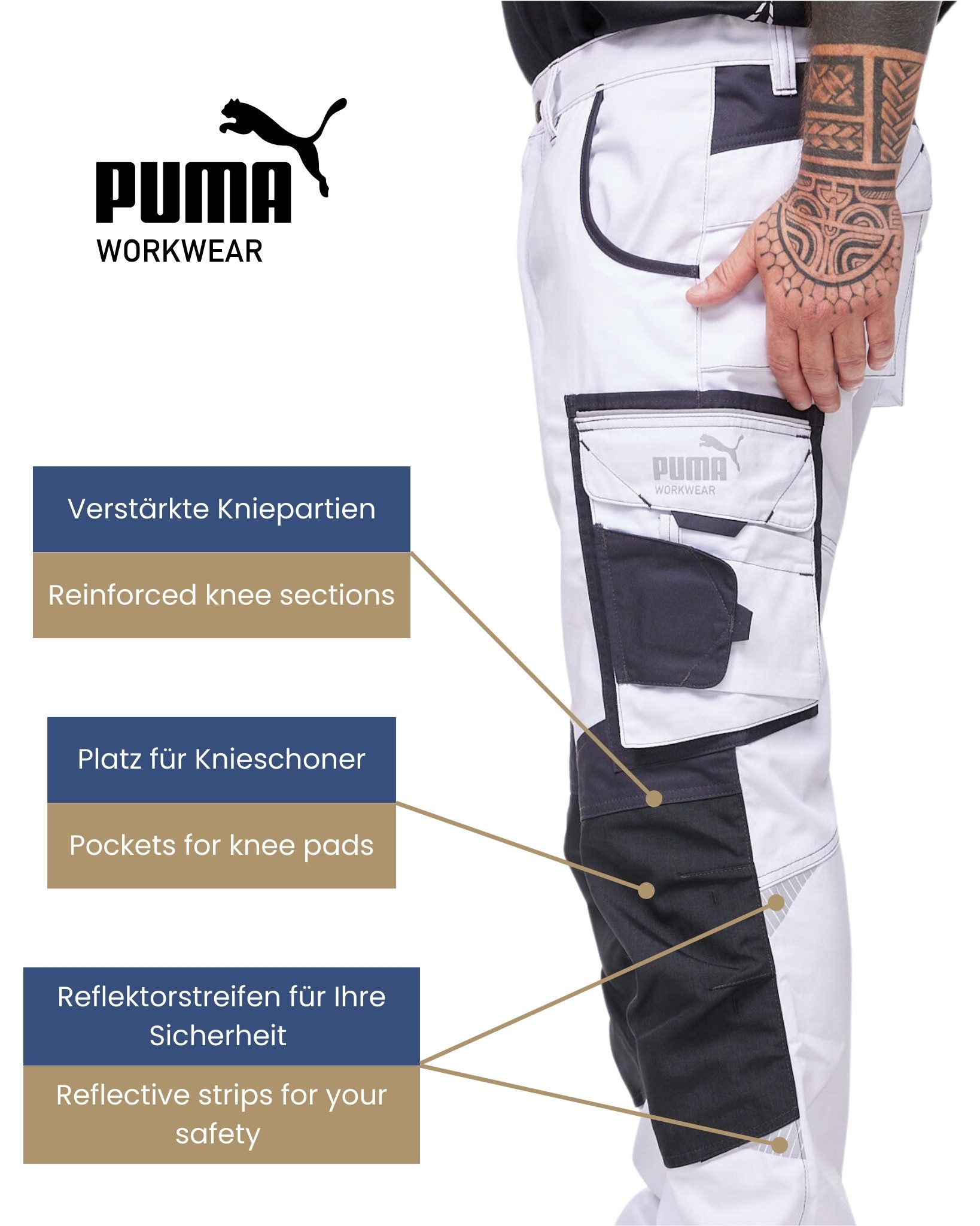 PUMA Workwear Arbeitsbundhose PRECISION X Arbeitshose für Herren - Verstärkte Kniepartien mit vielen Taschen - für Handwerk, Produktion und Baugewerbe – Bild 4 von 5