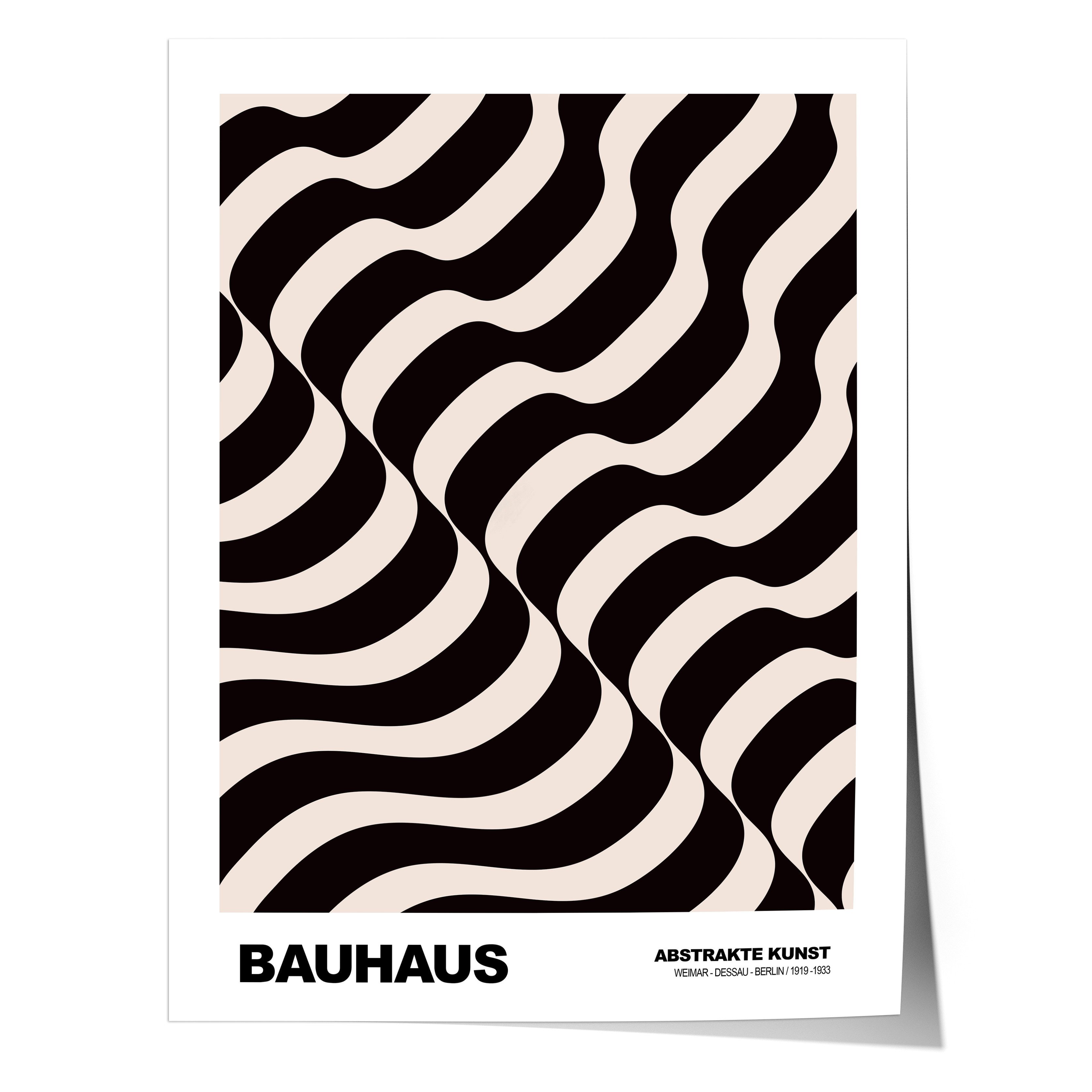 JUSTGOODMOOD Poster Bauhaus Abstrakte Kunst Wellenmuster in Beige und Schwarz Geometrische, (1 St)