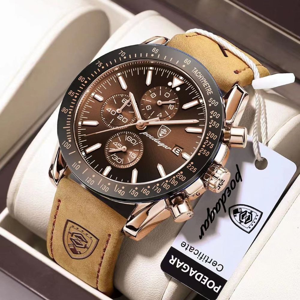 POEDAGAR Quarzuhr Poedagar 988 Herren-Chronograph Uhr – Lederband, 5 Modelle,Datum