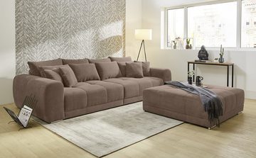 luma-home Big-Sofa 15174, XXL-Couch 306x134 cm mit Federkernpolsterung, viele Kissen, markante Steppungen, Cordstoff Braun Taupe