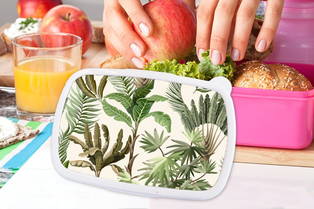 Lunchbox MuchoWow - Kunststoff, rosa Pflanzen, Erwachsene, - Kinder, Bananenstaude Palme Snackbox, Brotbox Brotdose Natur Kinder - (2-tlg), - Mädchen, - Kunststoff für Dschungel