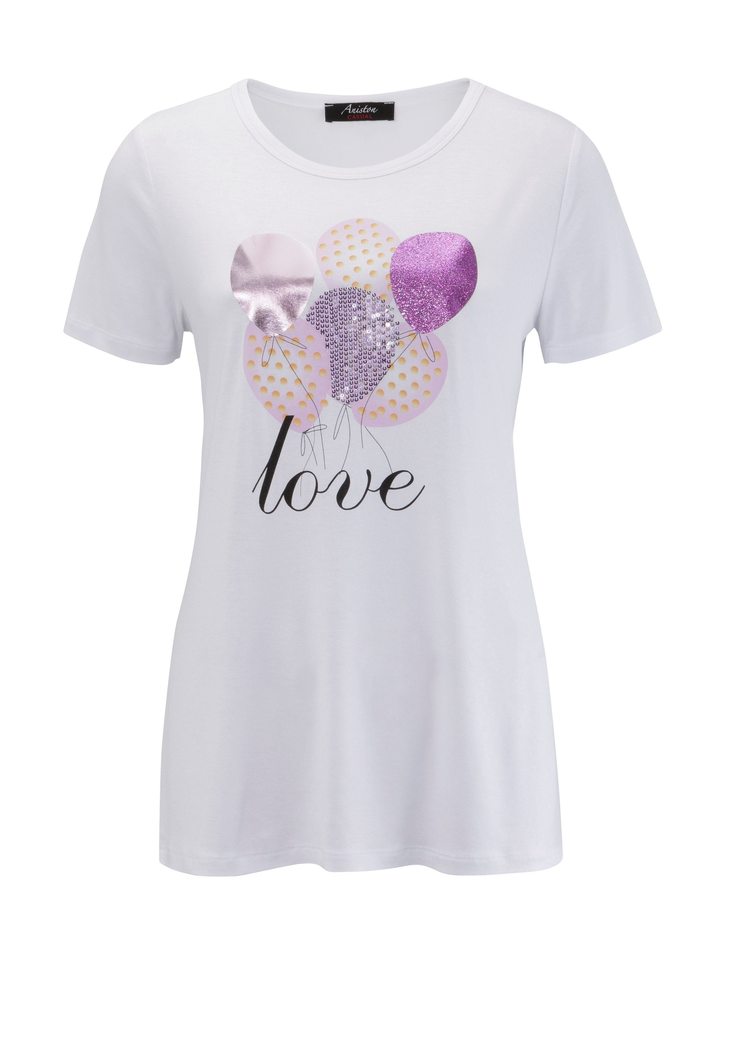 Aniston CASUAL T-Shirt und Luftballons Glitzerdruck mit bedruckt, Pailletten teilweise mit