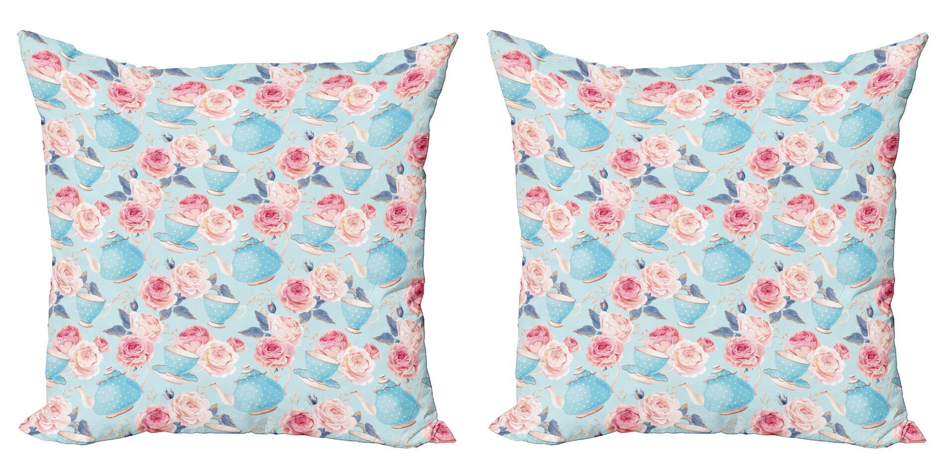 Kissenbezüge Modern Accent Doppelseitiger Digitaldruck, Abakuhaus (2 Stück), Jahrgang Blumen-Rosen-Teekanne