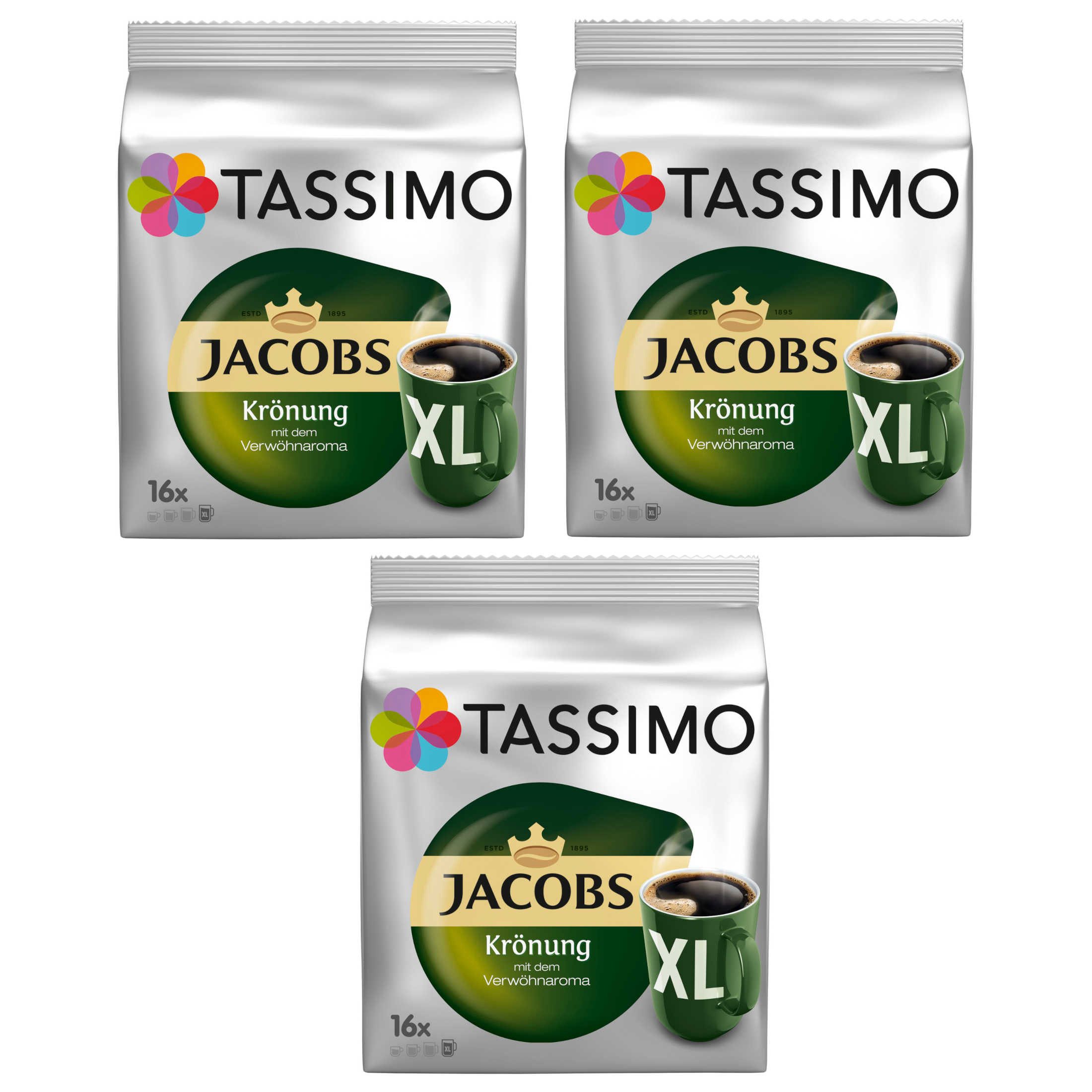 TASSIMO Kaffee Kapseln Jacobs Krönung XL aromatisch T Discs 3 x 16 Getränke, 432 g, (Packung, 3er Pack)