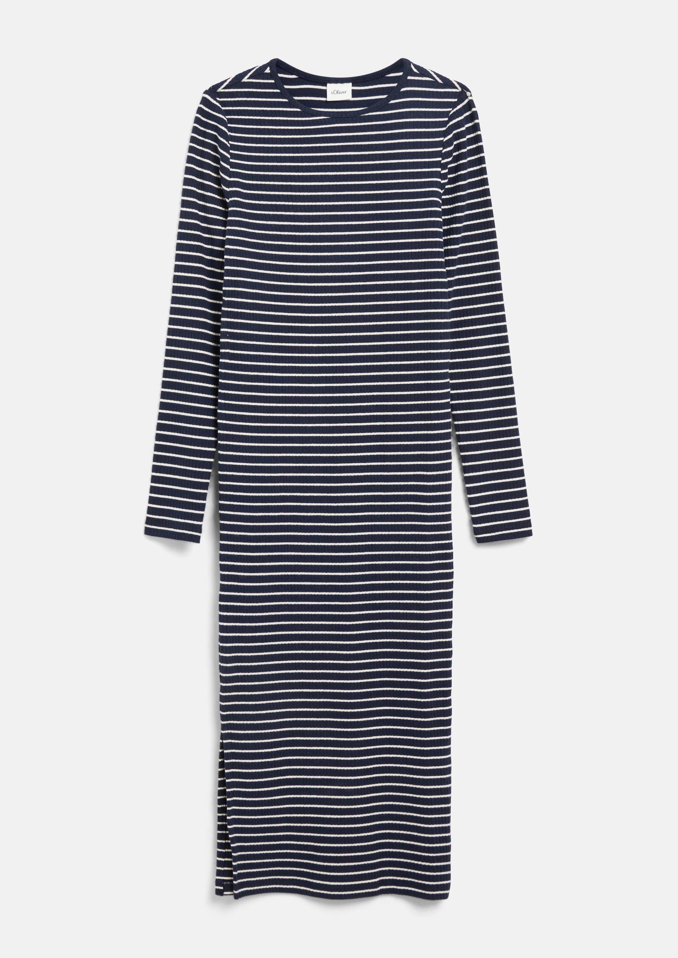 s.Oliver Midikleid Kleid Geripptes Kleid im Slim Fit mit seitlichem Schlitz