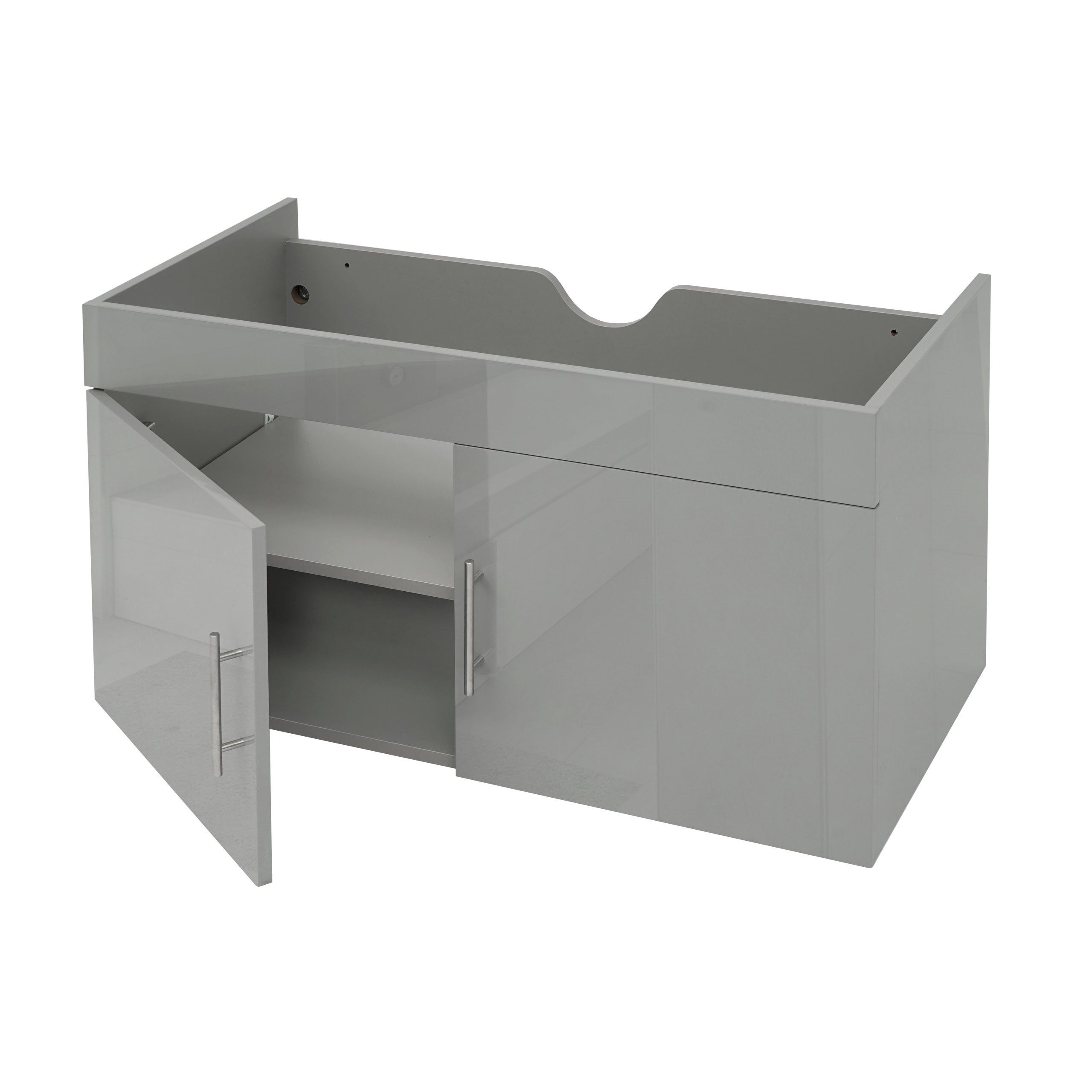 MCW Waschbeckenunterschrank MCW-D16-WUS (1-St) Hochglanz-Optik, 2 Türen, Einlegeboden in 3 Höhen montierbar grau | Waschbeckenunterschränke