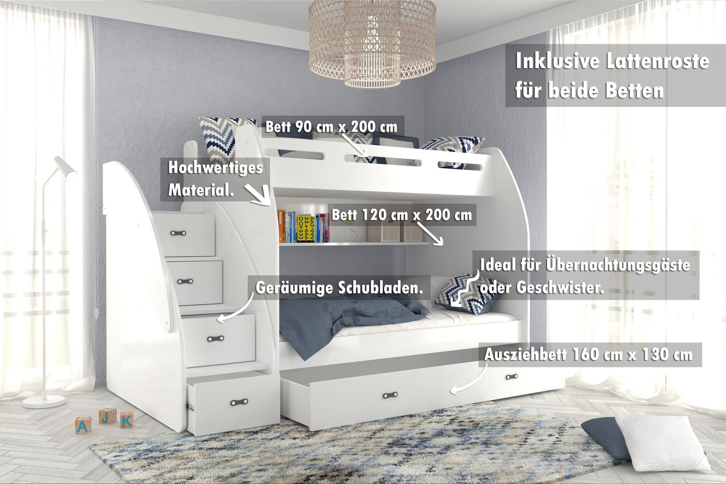 AJKmeble Hochbett Etagenbett 90x200 / 120x200cm, günstig online kaufen