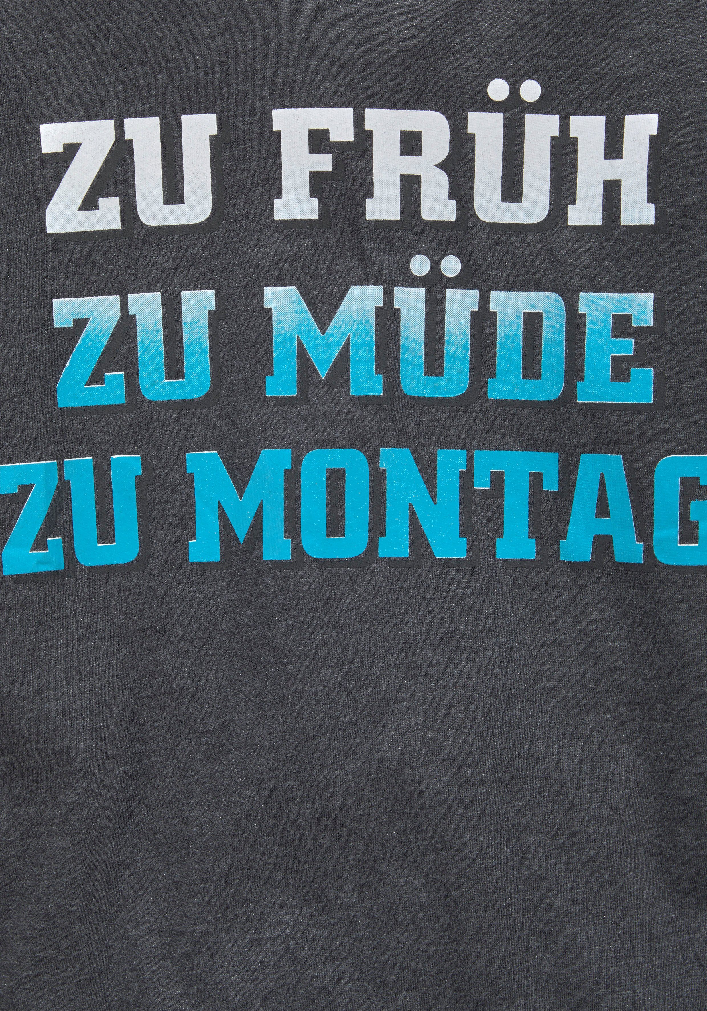 KIDSWORLD T-Shirt Mit Spruch: ZU FRÜH, ZU MÜDE... Kurzarm, Basic-Passform, mit stylischem Print, Rundhalsausschnitt
