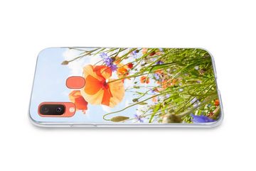 MuchoWow Handyhülle Blumen - Mohn - Frühling - Natur - Rot - Blau, Handyhülle Samsung Galaxy A20e, Smartphone-Bumper, Print, Handy