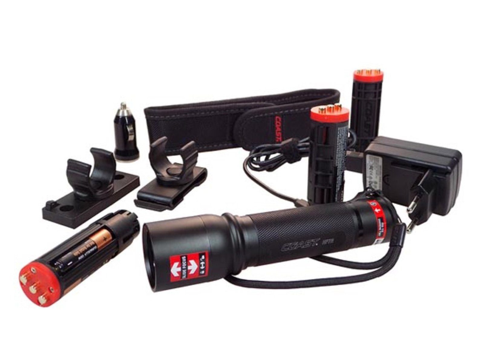 coast LED Taschenlampe, Dimmbar extrem hell, mit Batterie & Akku - 350 Meter große Reichweite
