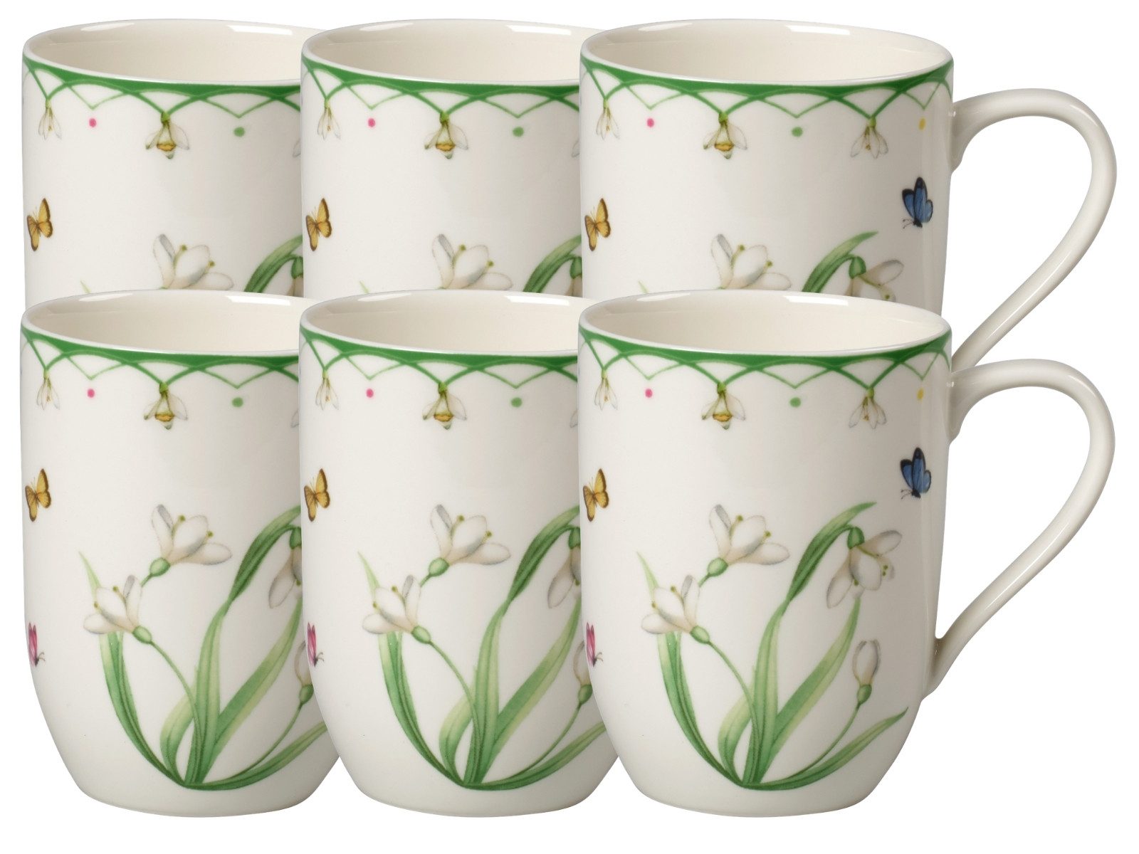 Villeroy & Boch Becher Colourful Spring Becher mit Henkel 0,37l Set6, Premium Porcelain