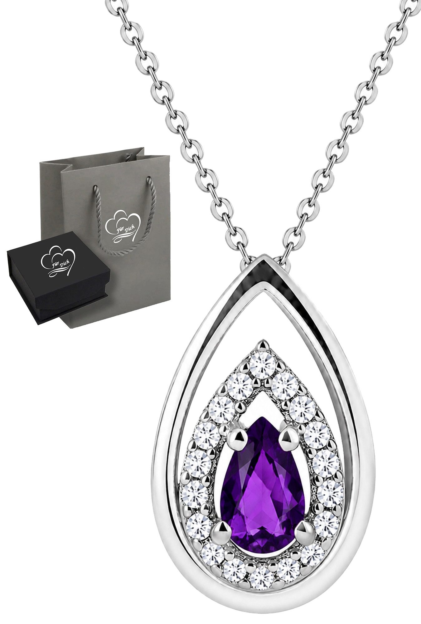 Limana Kette mit Anhänger dezenter Edelstein Schmuck Damen 925 Silber Halskette Geschenk (Frau Freundin Mama, Silberkette inkl. Dose und Tasche), Weihnachten Geburtstag Jahrestag Hochzeitstag Muttertag Valentinstag