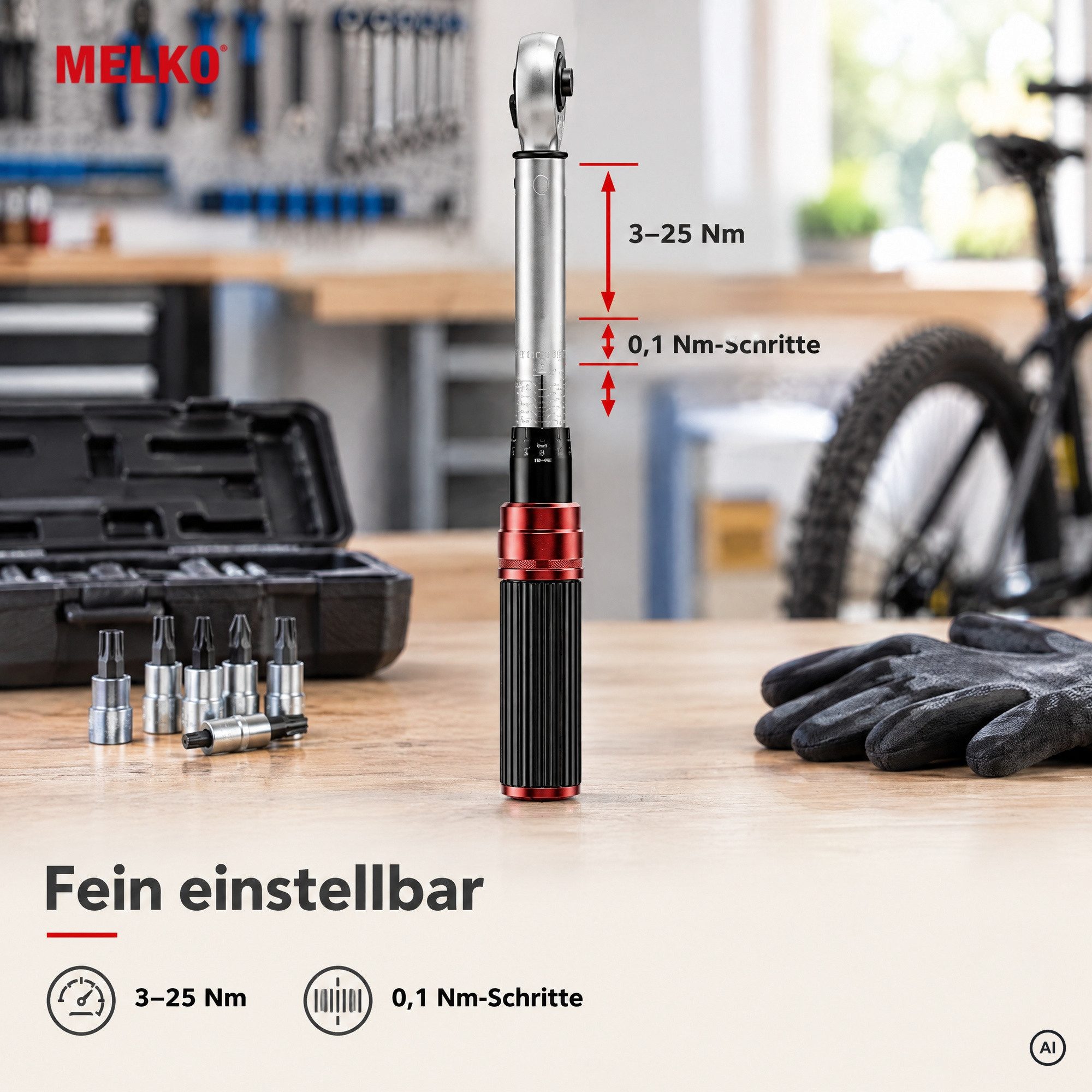 Melko Drehmomentschlüssel Drehmomentschlüssel-Set 1/4" 3-25Nm ±3% Fehlergenauigkeit (Set, 15 St., Stück), Antrieb 6,3 mm (1/4), Chrom-Vanadium-Stahl, inkl. Arbe – Bild 3 von 5