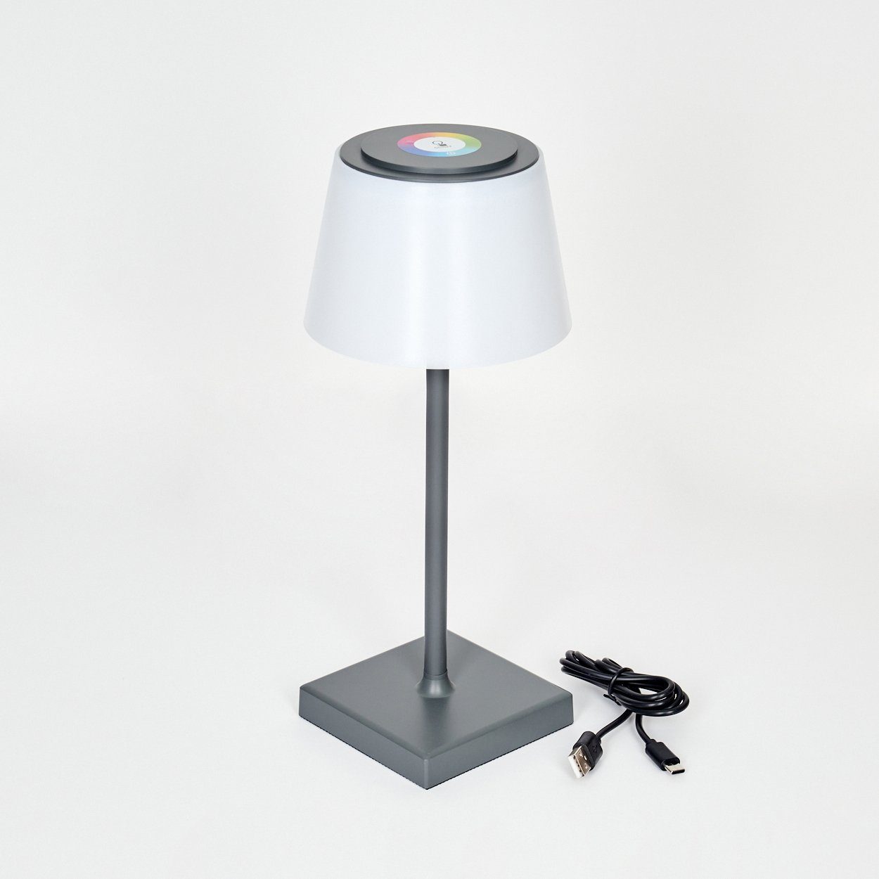 RGB-Farbwechsel, LED aus Ladefunktion, Kunststoff dimmbare hofstein Anthrazit/Weiß, Außen-Tischleuchte Tischleuchte wechselbar, C m. USB IP44 Akku, in An-/Ausschalter, m.