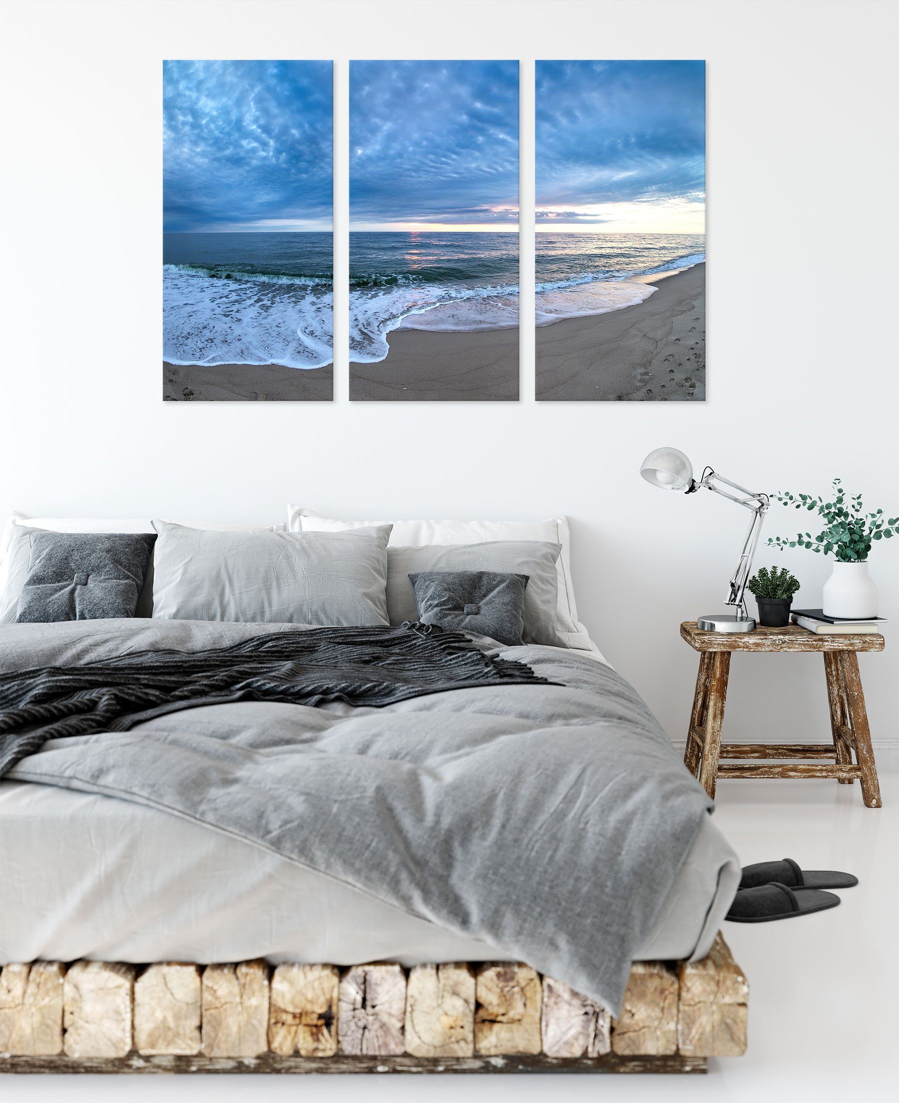 bespannt, Strandufer Zackenaufhänger Leinwandbild (1 fertig Pixxprint Strandufer, St), Leinwandbild (120x80cm) 3Teiler inkl.