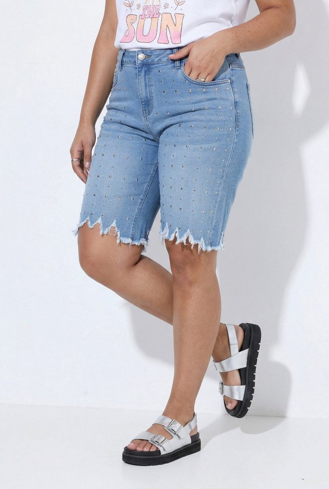 Angel of Style Regular-fit-Jeans Jeans-Bermuda Loose Fit Ziernieten-Streifen