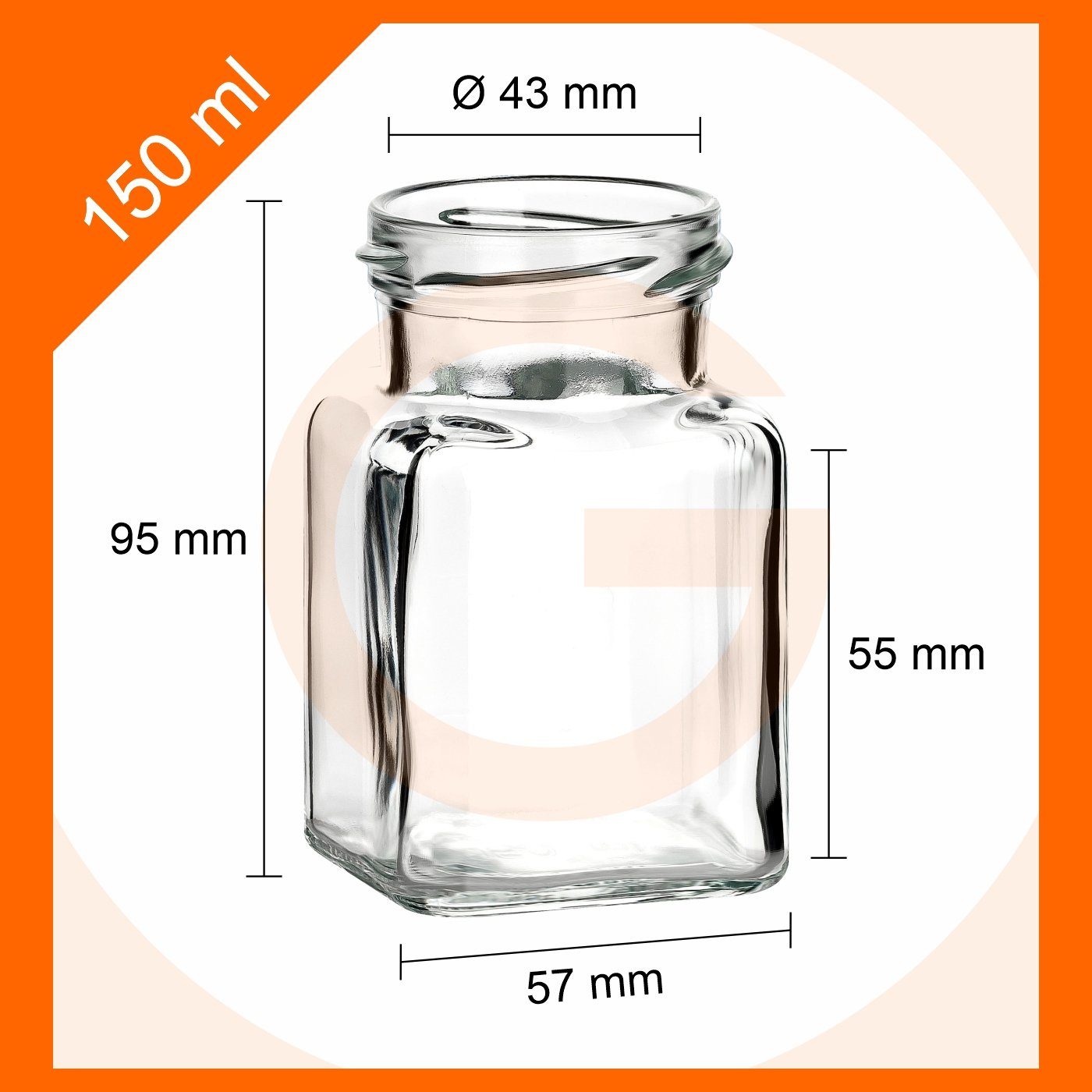 eckig - 150 ml mit gouveo Vorratsglas Einmachgläser Kleine Schwarz Vorratsgläser, (12-tlg), Schraub-Deckel