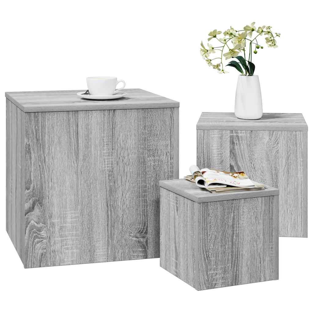 furnicato Couchtisch Beistelltisch-Set Grau Sonoma 45x45x45, 35x35x35, 24x24x24 cm (3-St), Stabile Couchtische mit Ablagefläche für Wohnzimmer und Schlafzimmer
