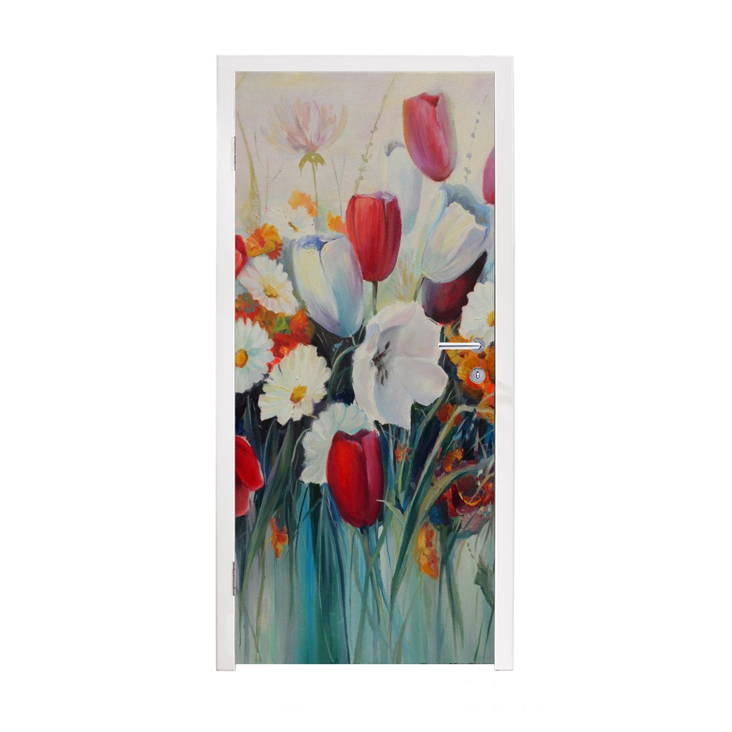 MuchoWow Türtapete Malerei - Ölgemälde - Blumen, Matt, bedruckt, (1 St), Fototapete für Tür, Türaufkleber, 75x205 cm