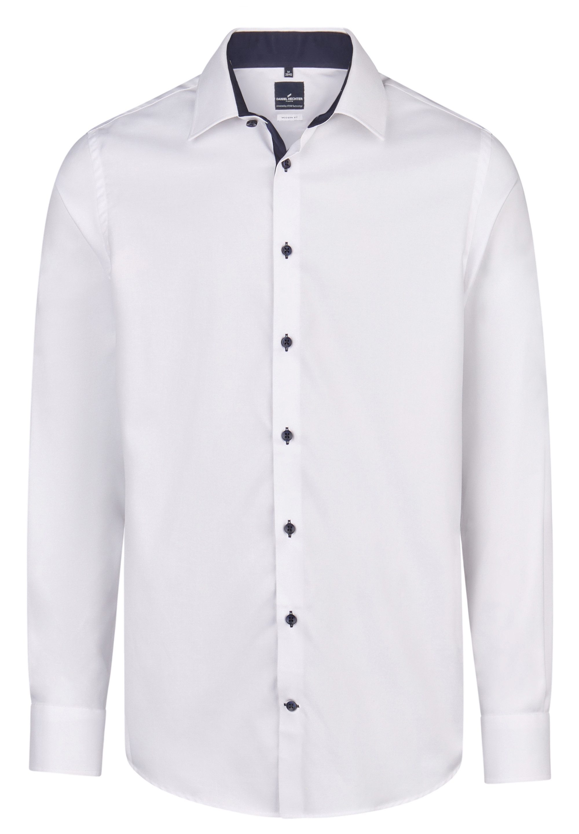 Langarmhemd HECHTER Paris ESSENTIALS Herren Hemd Kent Modern-Fit Weiß