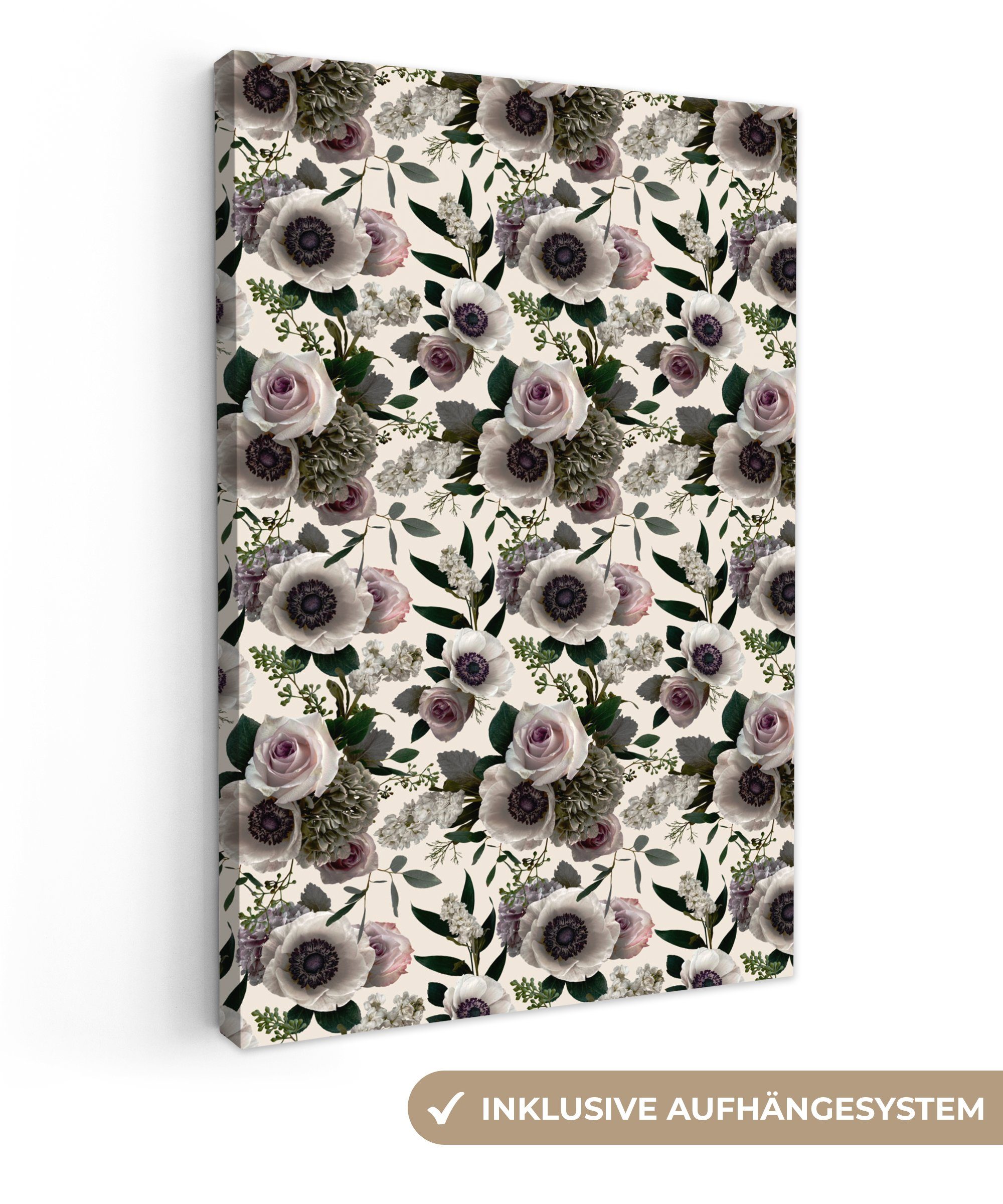 OneMillionCanvasses® Leinwandbild Blumen - Muster - Anemone, (1 St), Leinwandbild fertig bespannt inkl. Zackenaufhänger, Gemälde, 20x30 cm