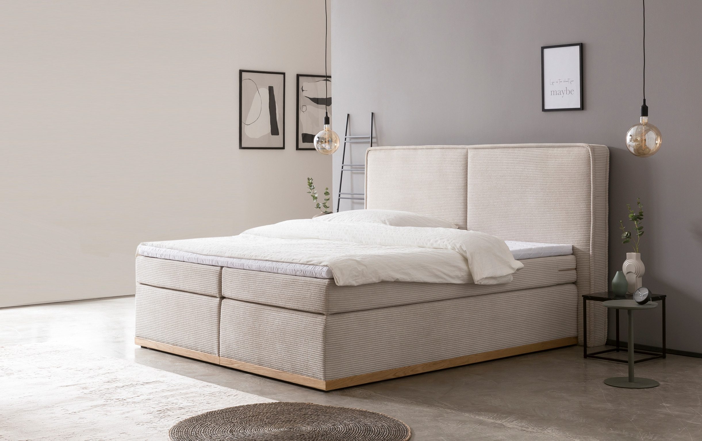 Home affaire Boxspringbett SHERWOOD Cord Hotelbett, Polsterbett Premiumbett Boxbett (Bestseller Otto´s Choice Luxusbett in 4 Breiten), Hochwertiger Cord,weiche Velours-Struktur, mit premium Topper