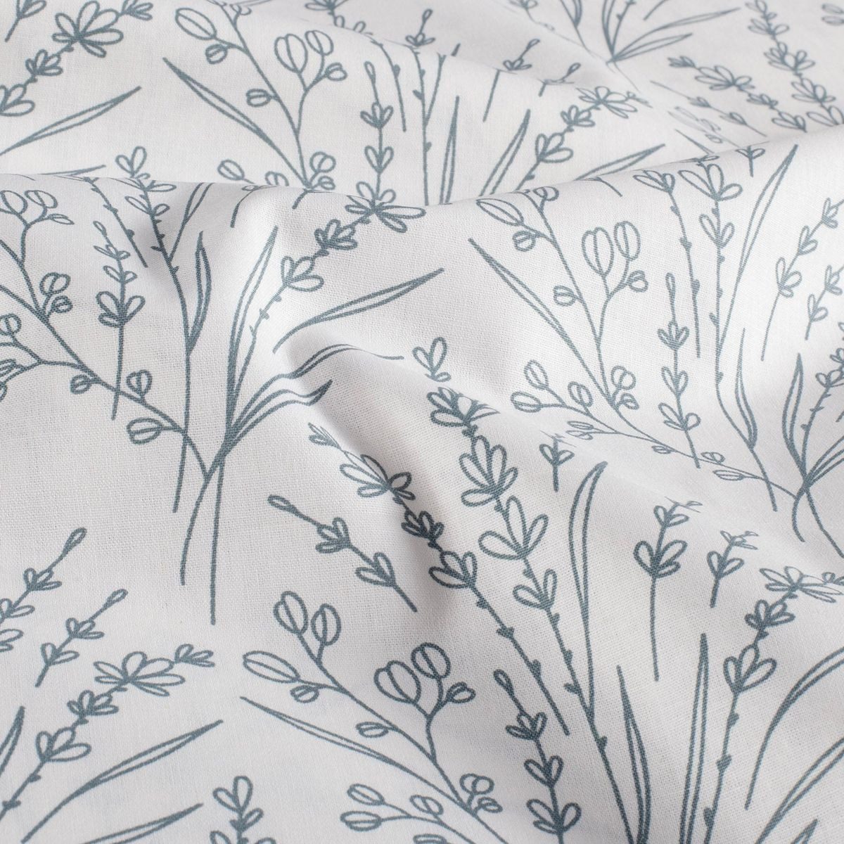 SCHÖNER LEBEN. Stoff Baumwollstoff Popeline Blumen Gräser blau Meterware, allergikergeeignet