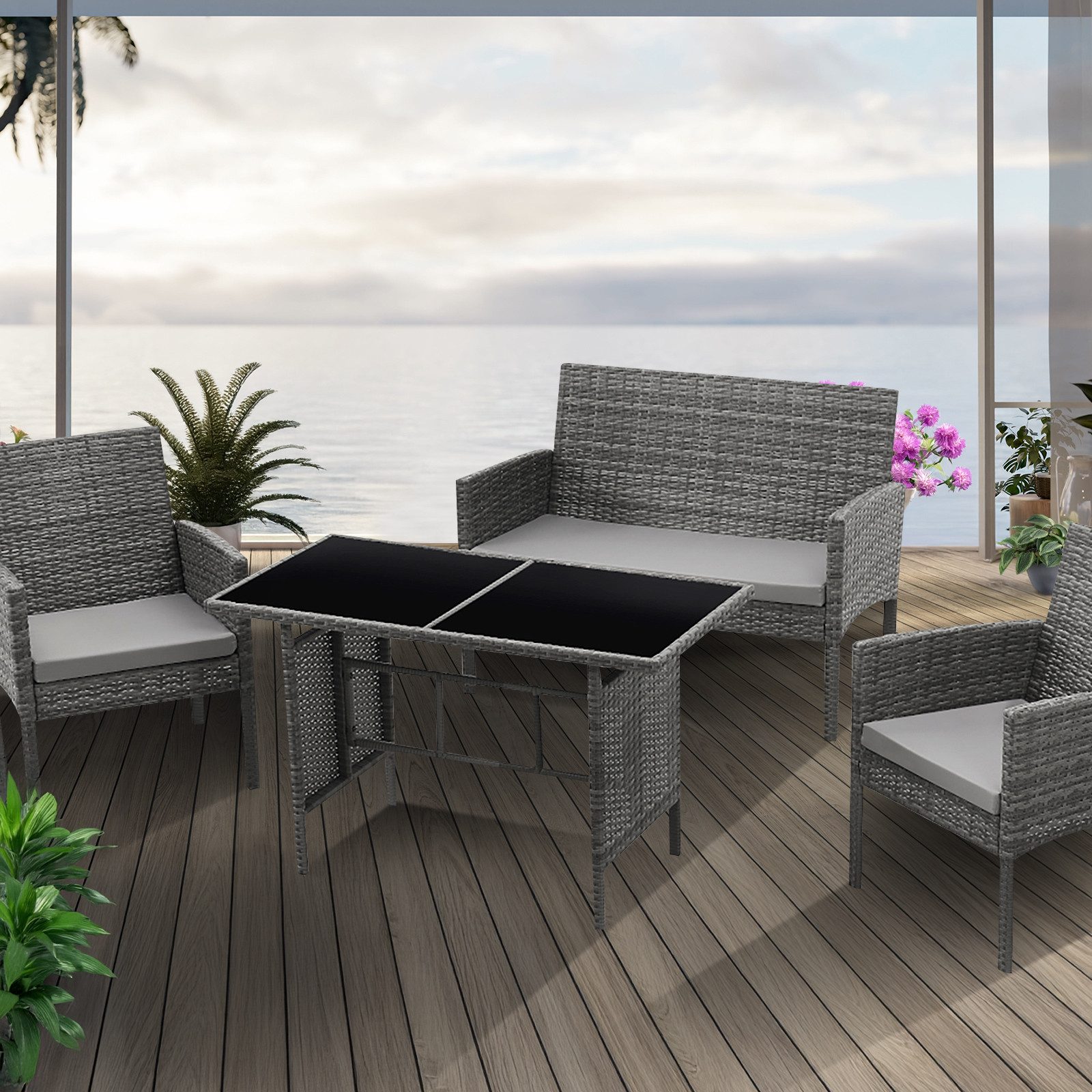 SVITA Gartenlounge-Set BROOKLYN XL, (Set, Essgruppe), Polyrattan, Rattan-Möbel, Garten-Lounge, Outdoor-Sitzmöbel