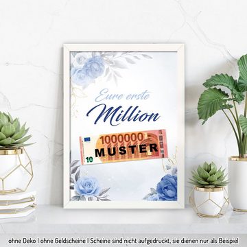 Kreative Feder Poster Premium Poster „Eure erste Million“ - Kunstdruck mit blauen Rosen, optional mit Rahmen; wahlweise DIN A4 oder DIN A3
